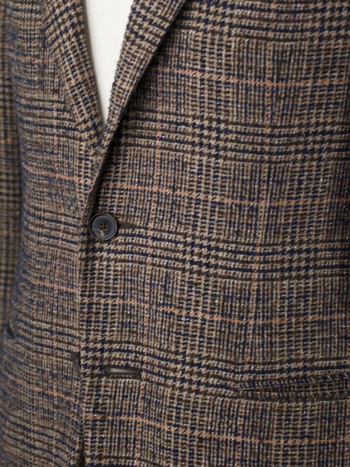 Caruso Light Brown & Orange Wool, Silk, Stretch & Cashmere Glencheck Jacket