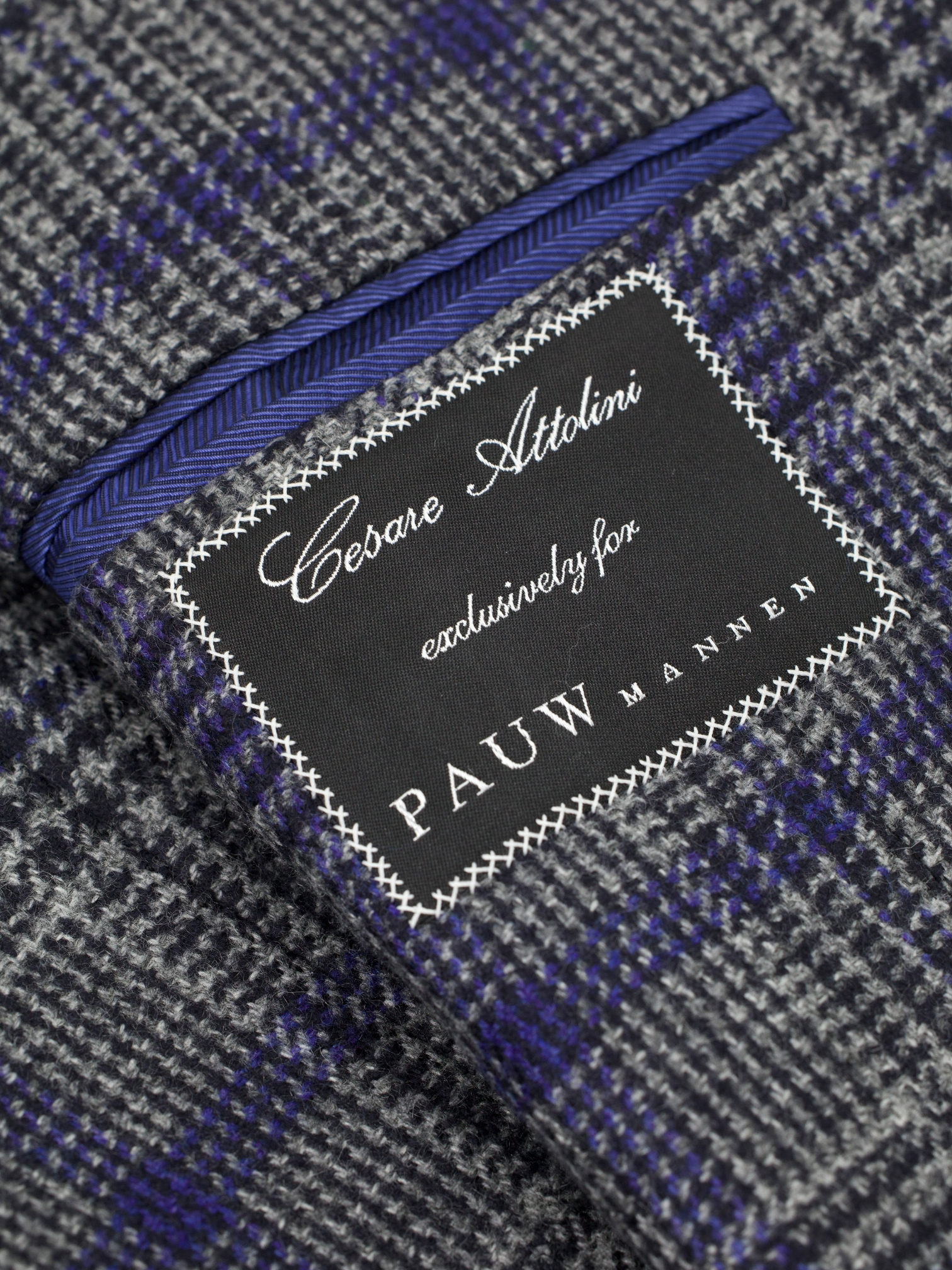 Cesare Attolini Grey & Dark Blue Pure Cashmere Overcheck Jacket