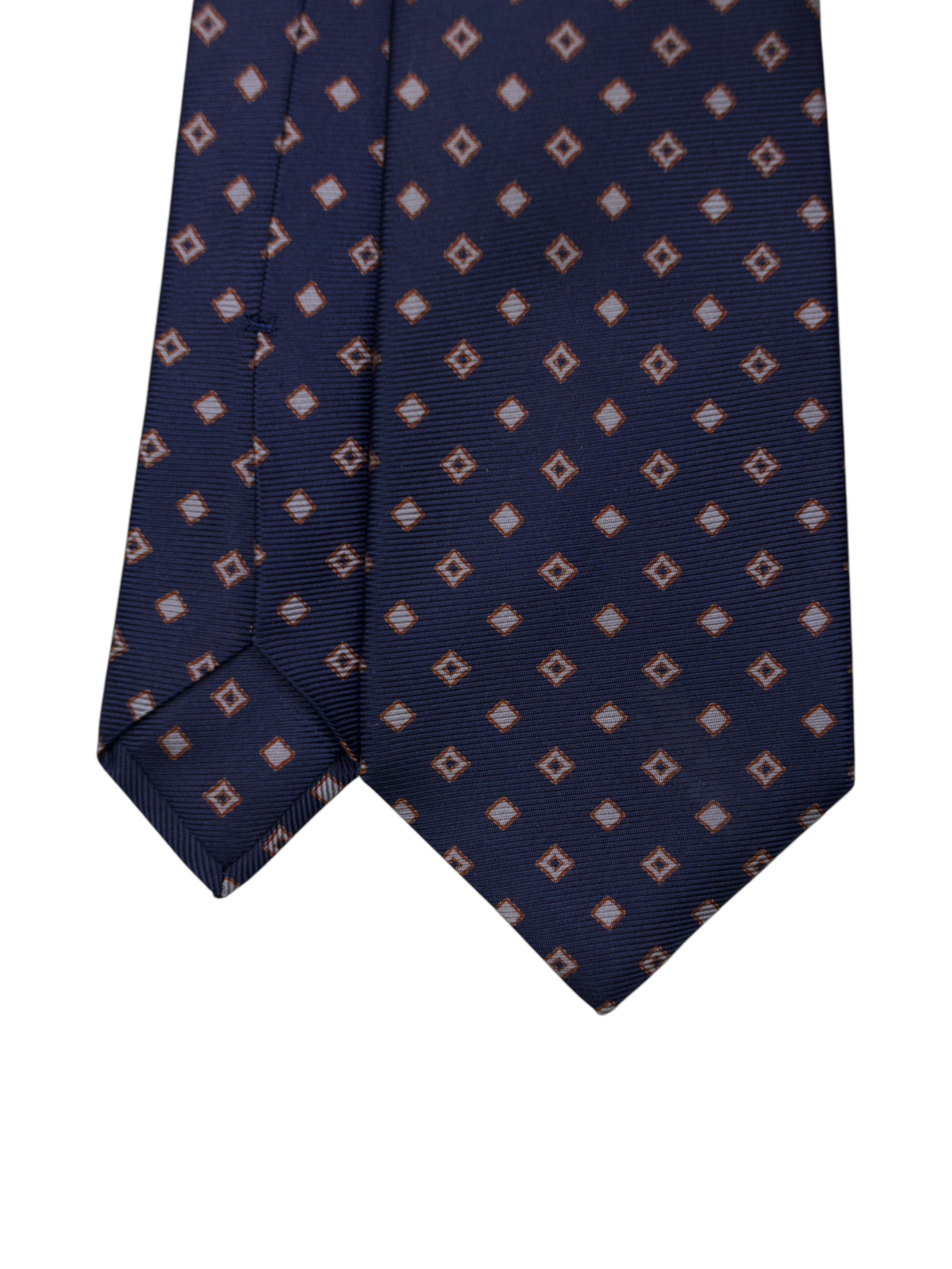 Kiton 5-Fold Dark Blue & Red Silk Diamond Pattern Tie