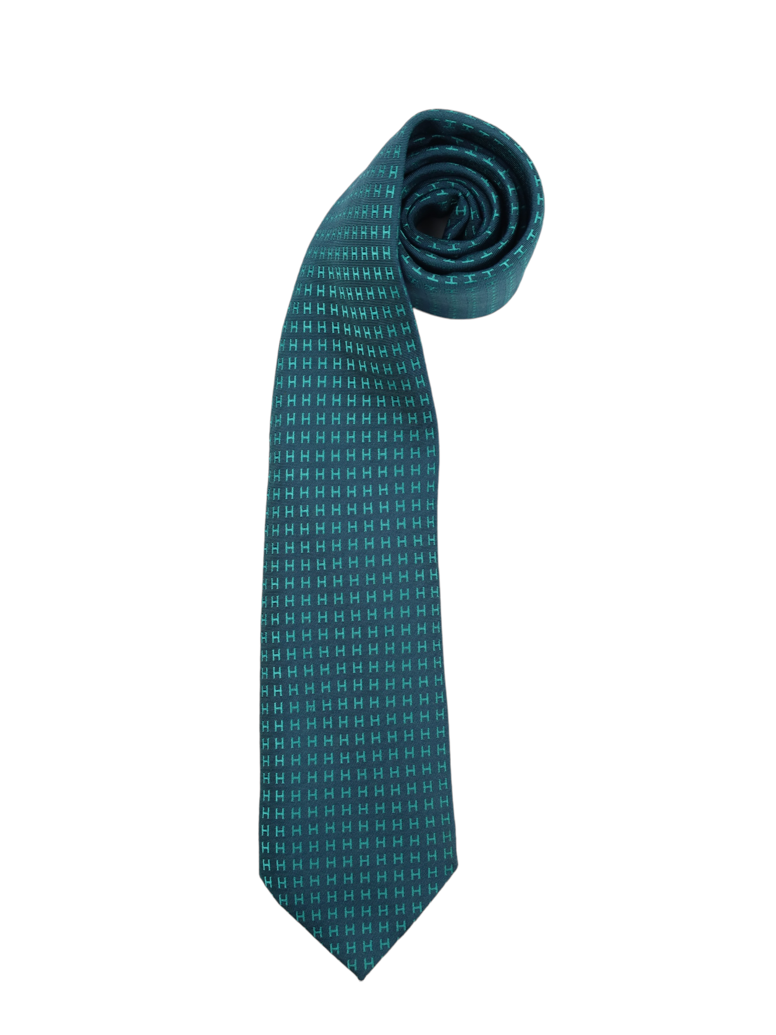 Hermès Petrol Geometric Jacquard H-Pattern Silk Tie