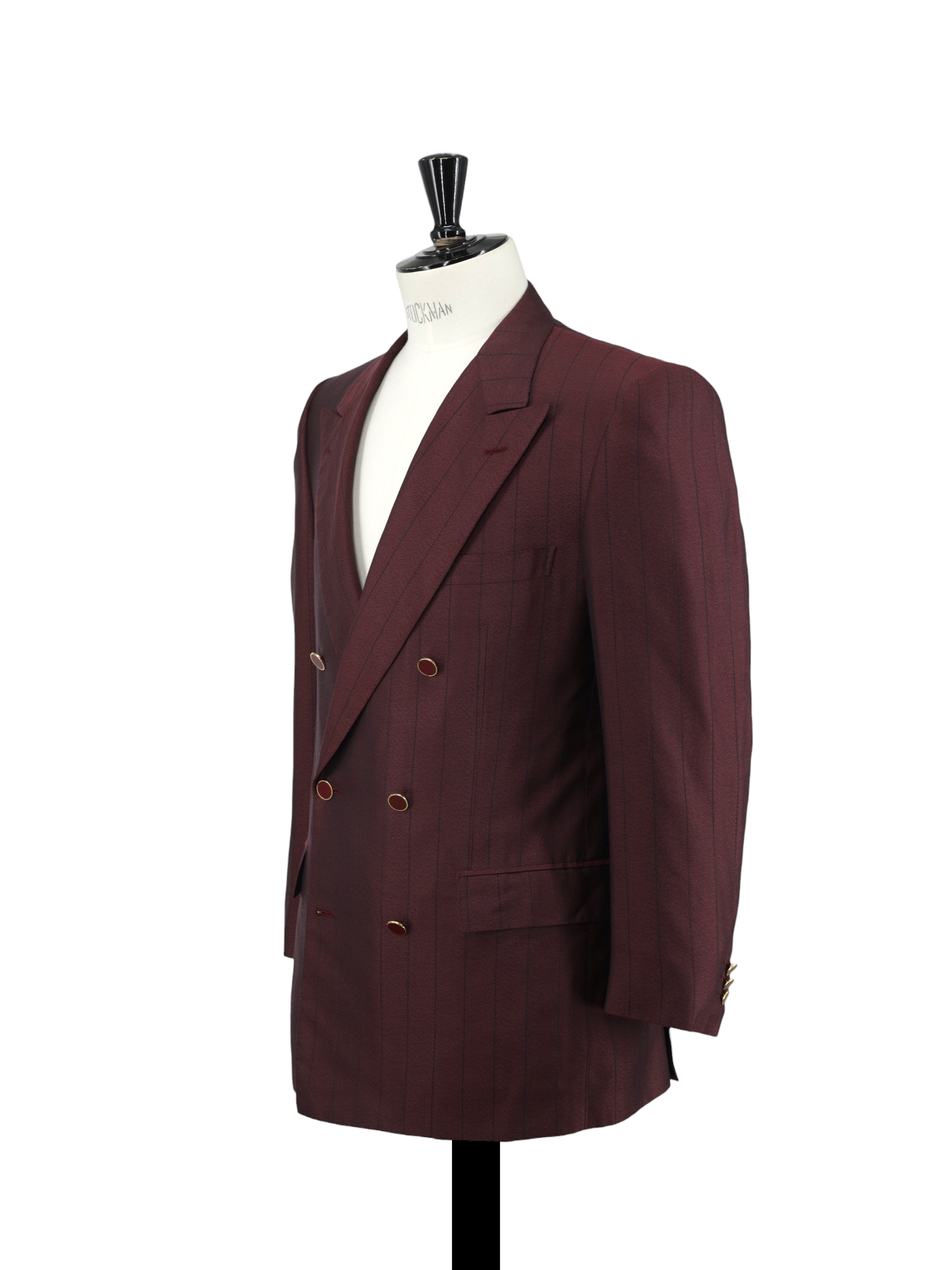 Brioni Wine Red Double Breasted Pure-Silk Pinstripe Jacket