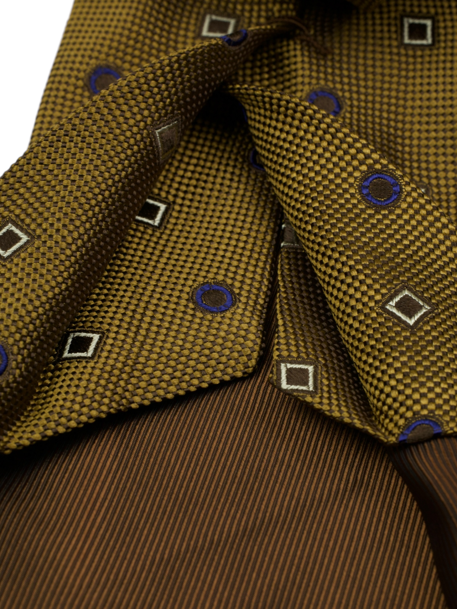 Kiton 5-Fold Brown & Navy Silk Geometric Pattern Tie