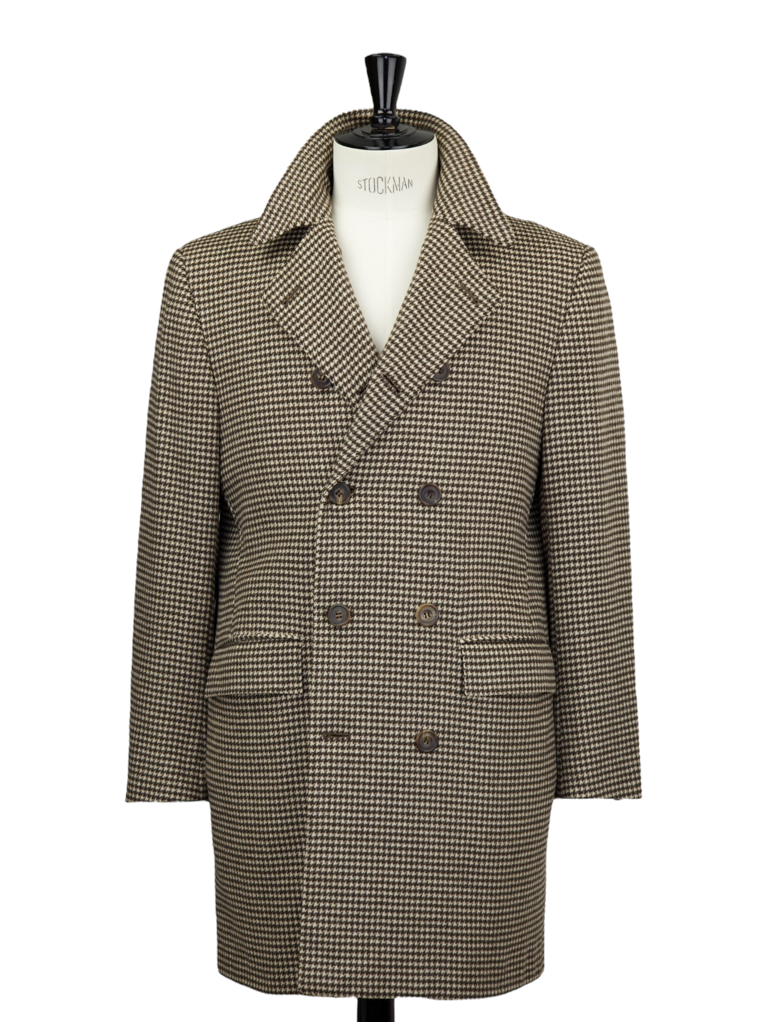 Kiton Light Brown Double-Breasted Pure Cashmere Houndstooth Sartorial Overcoat