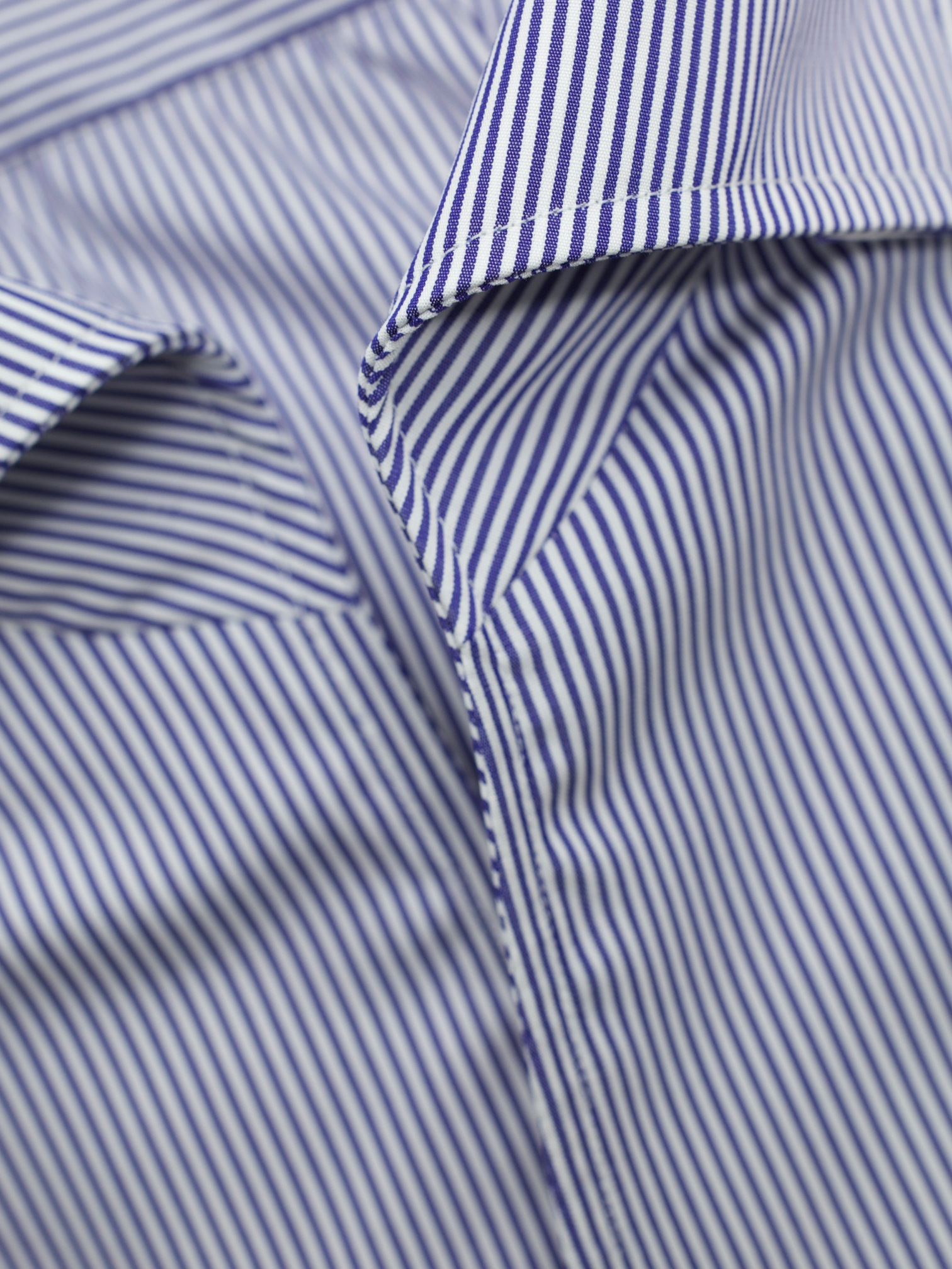 Finamore Esclusiva Blue Cotton Handmade One-Piece-Collar Pinstripe Shirt