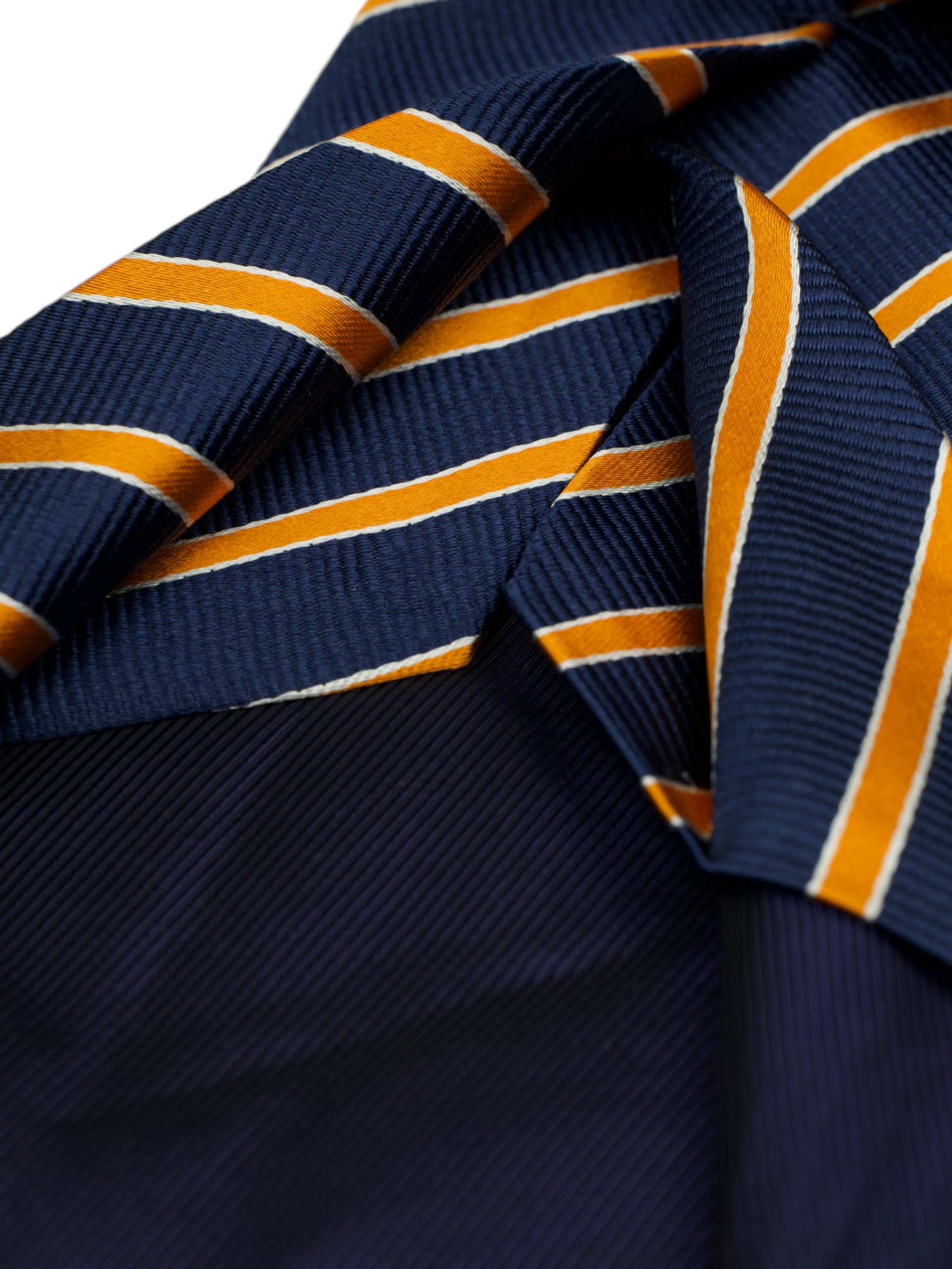Kiton 5-Fold Dark Blue & Orange Silk Striped Tie