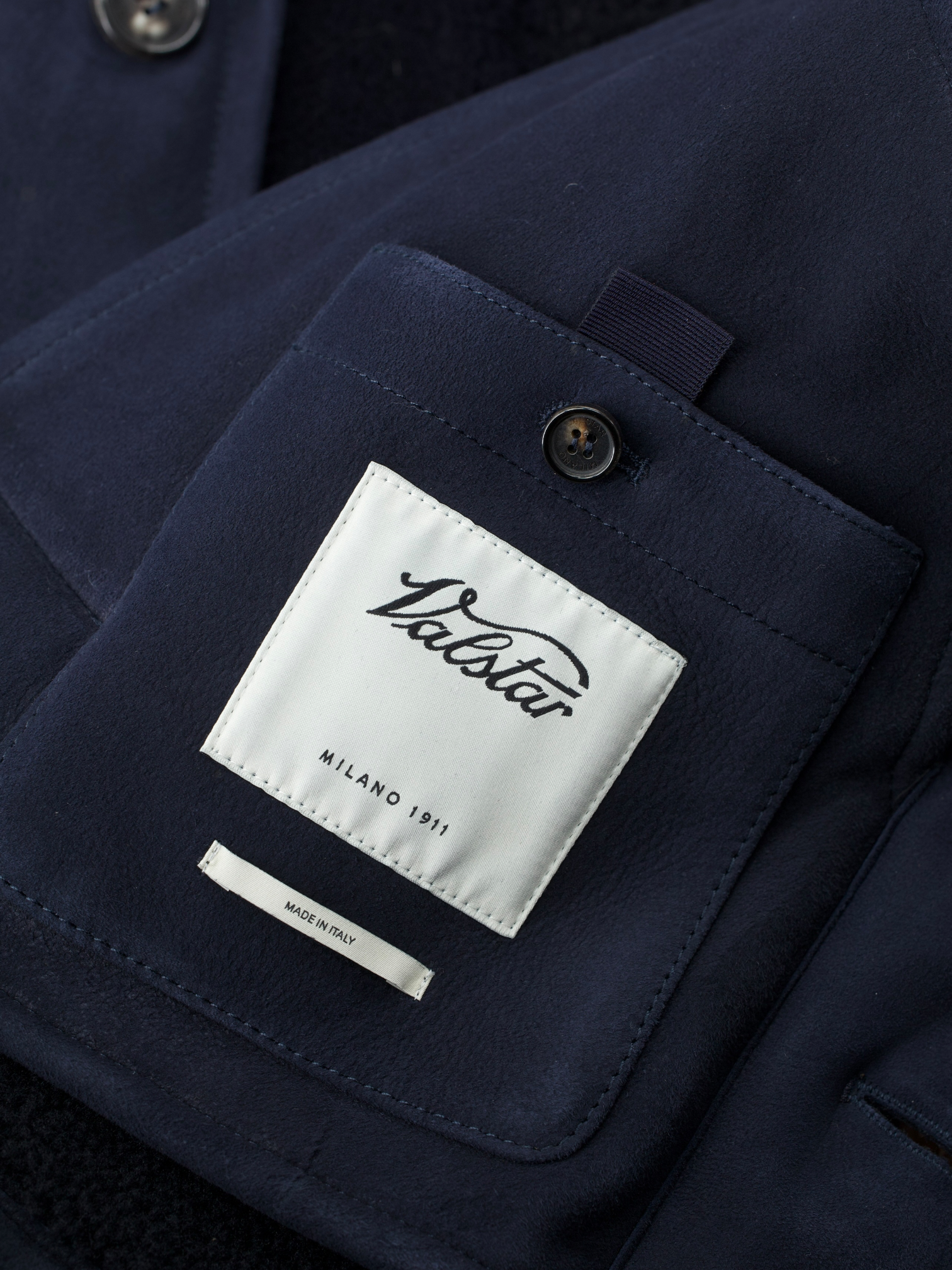 Valstar Navy Lambskin-Suede Shearling Deck Jacket