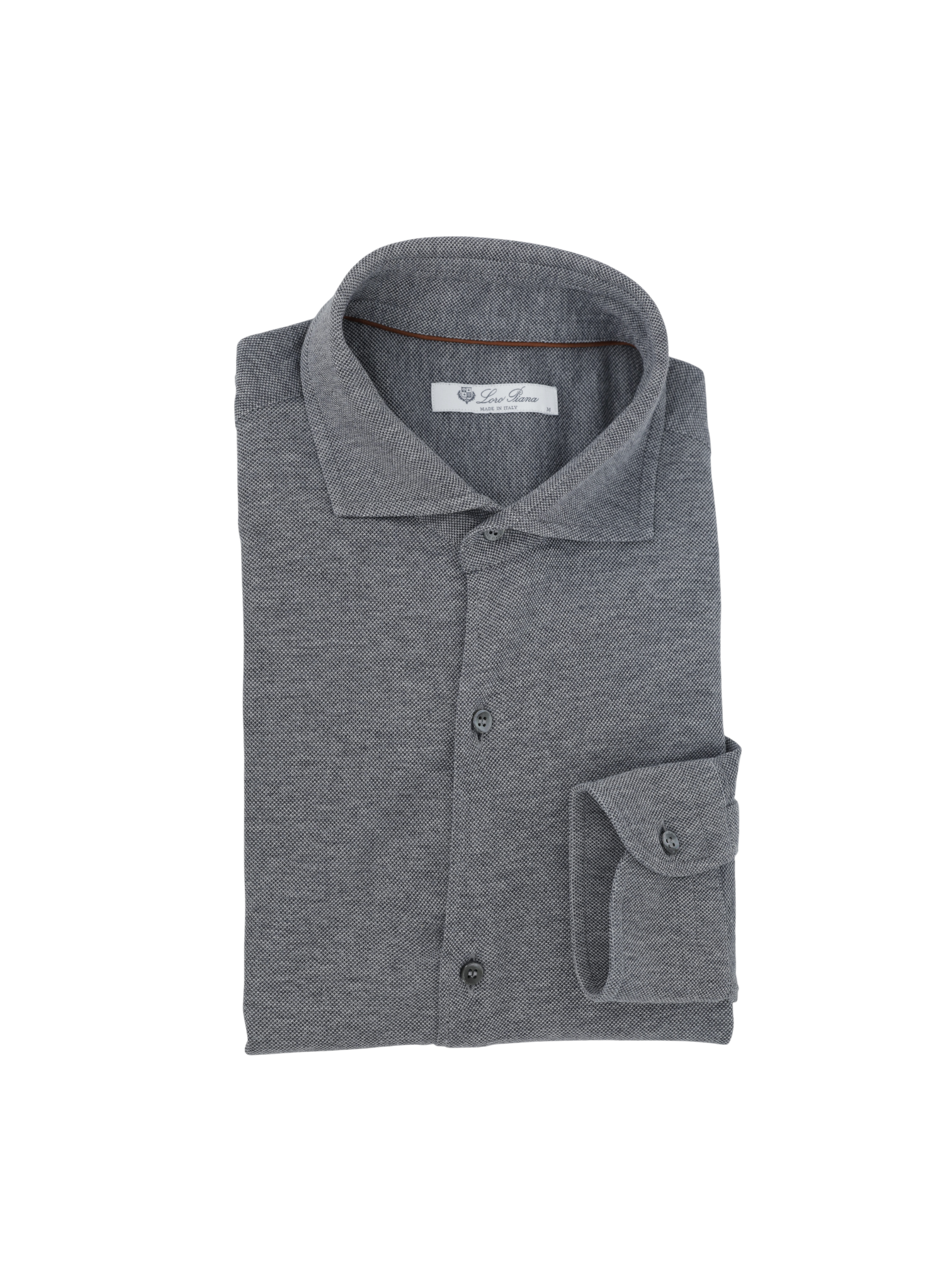 Loro Piana Grey Cotton Piqué Knitted Popover Shirt