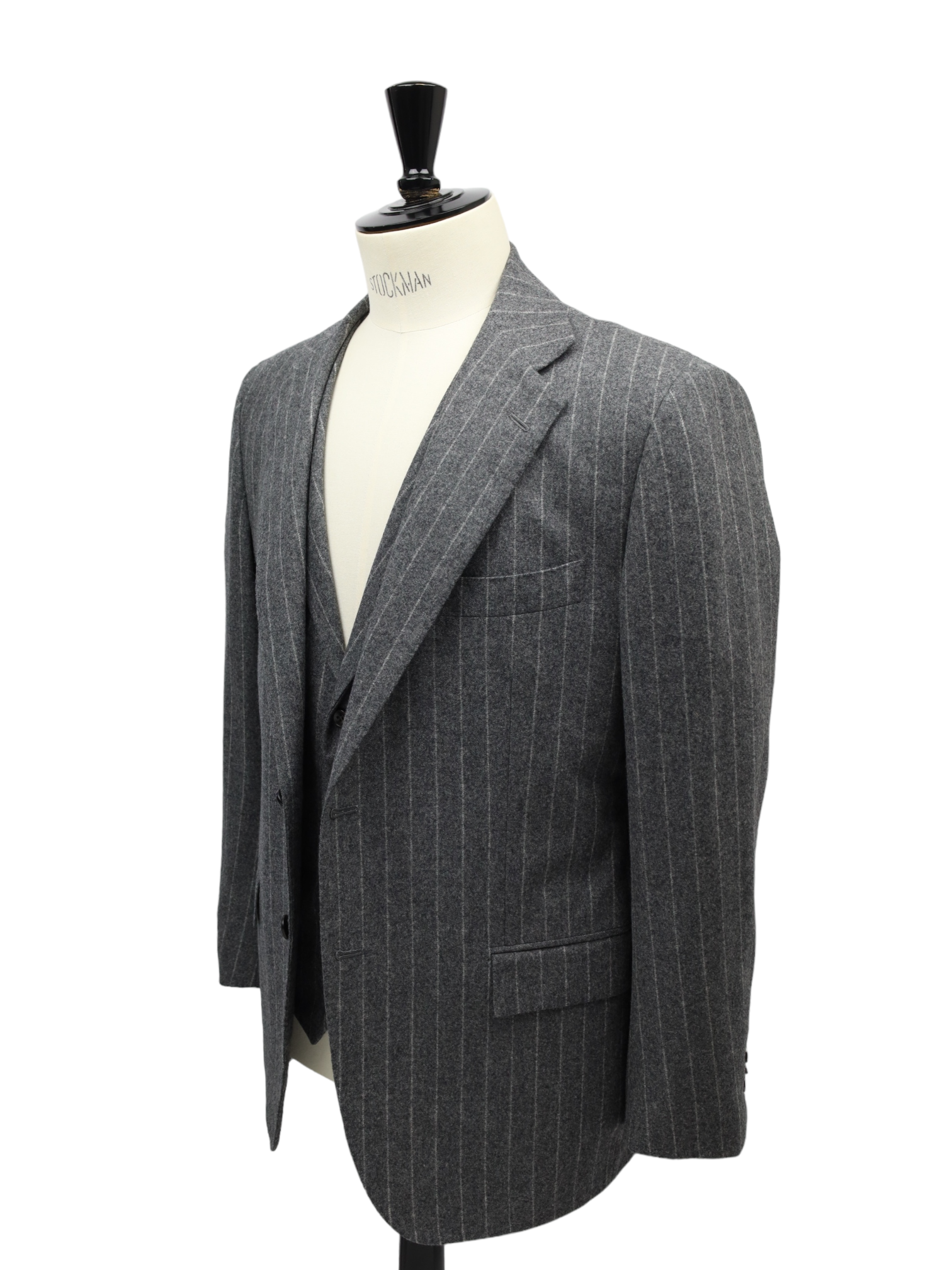 Kiton 3-Piece Grey Flannel Pinstripe Suit