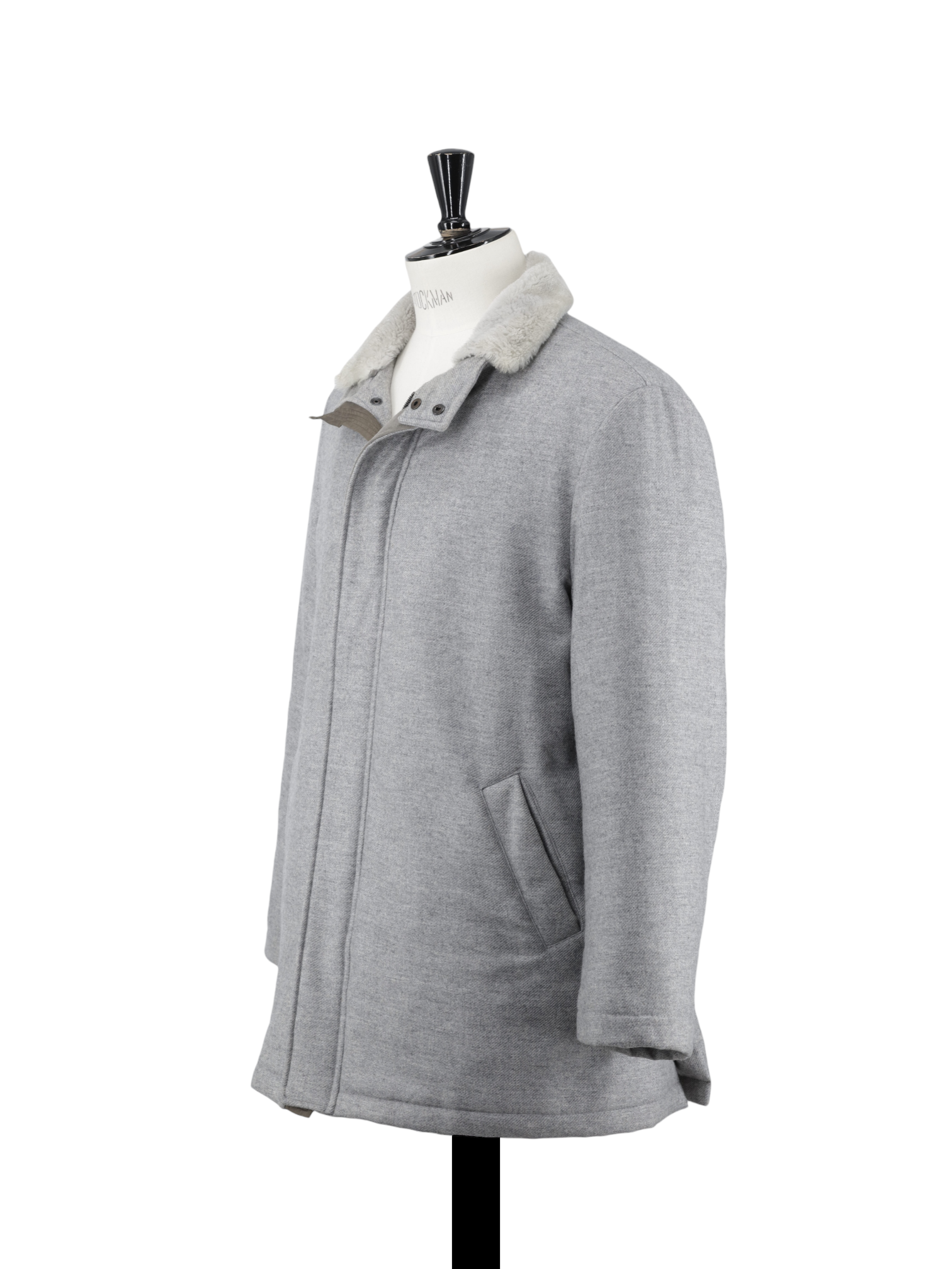 Doriani Grey Cashmere Faux-Fur Collar Twill Coat