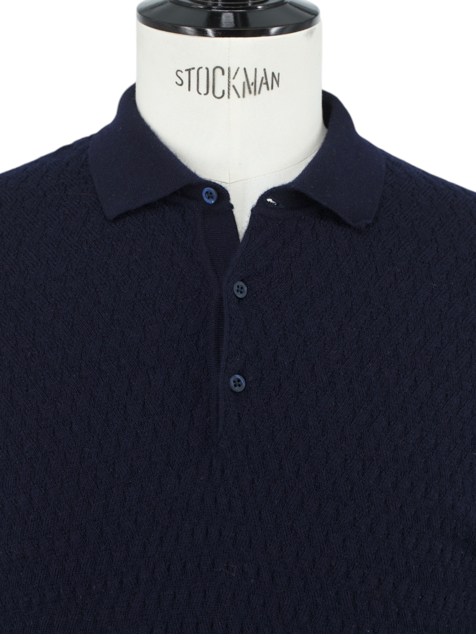 Corneliani Navy Virgin-Wool Long-Sleeve Polo Knitwear