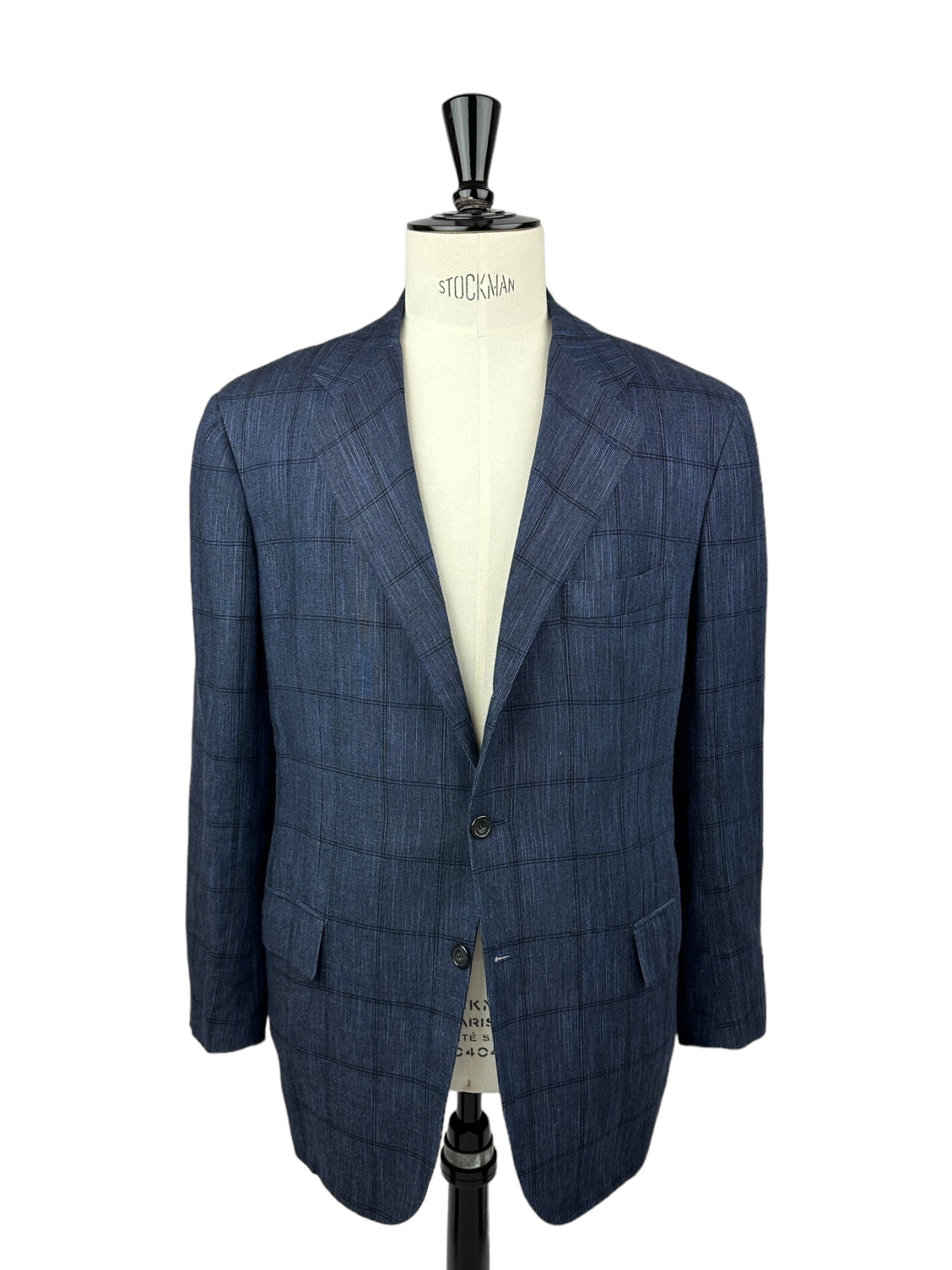 Kiton Blue Cashmere & Linen Windowpane Jacket
