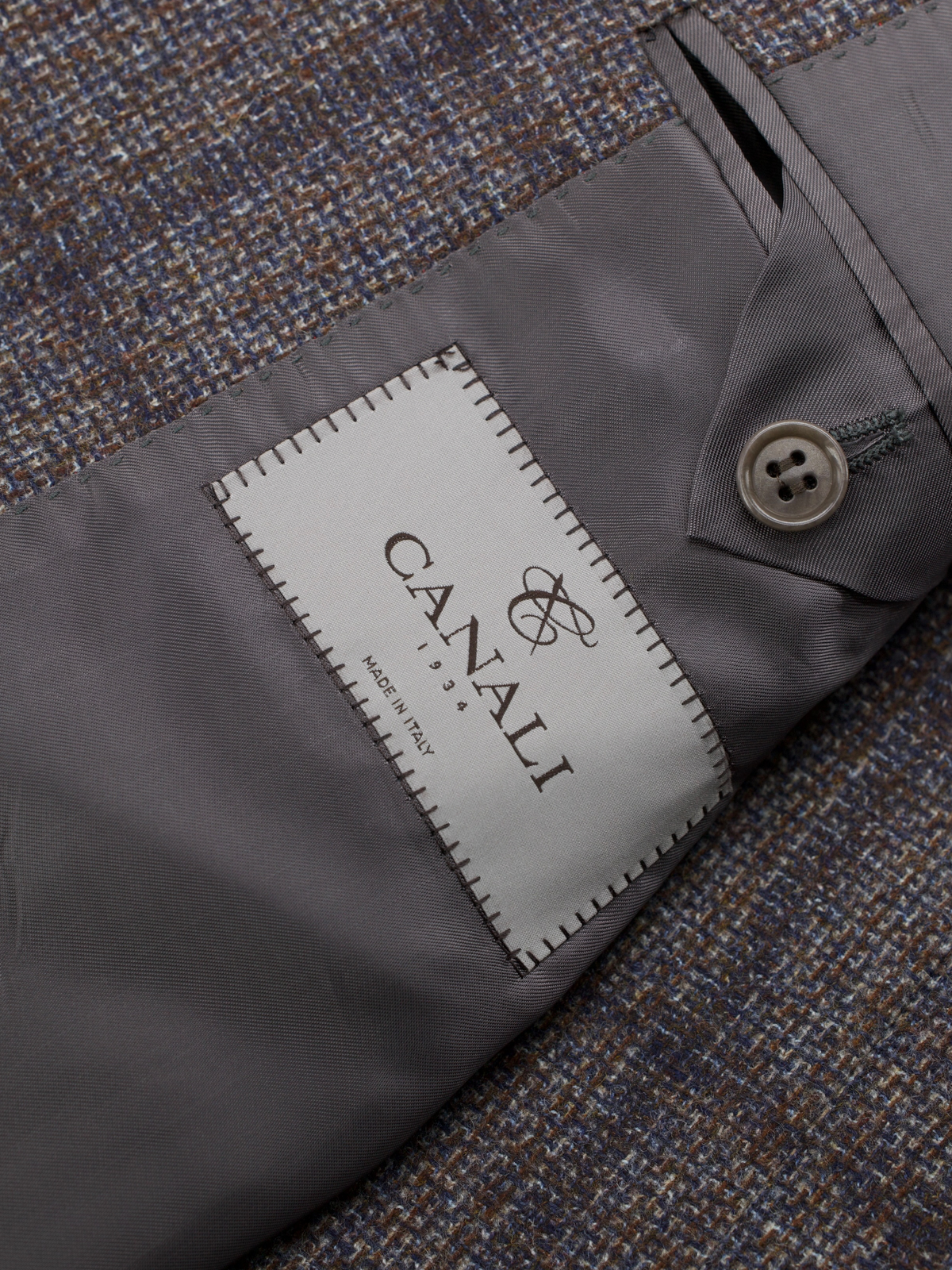 Canali Warm Taupe & Blue Wool Windowpane Jacket