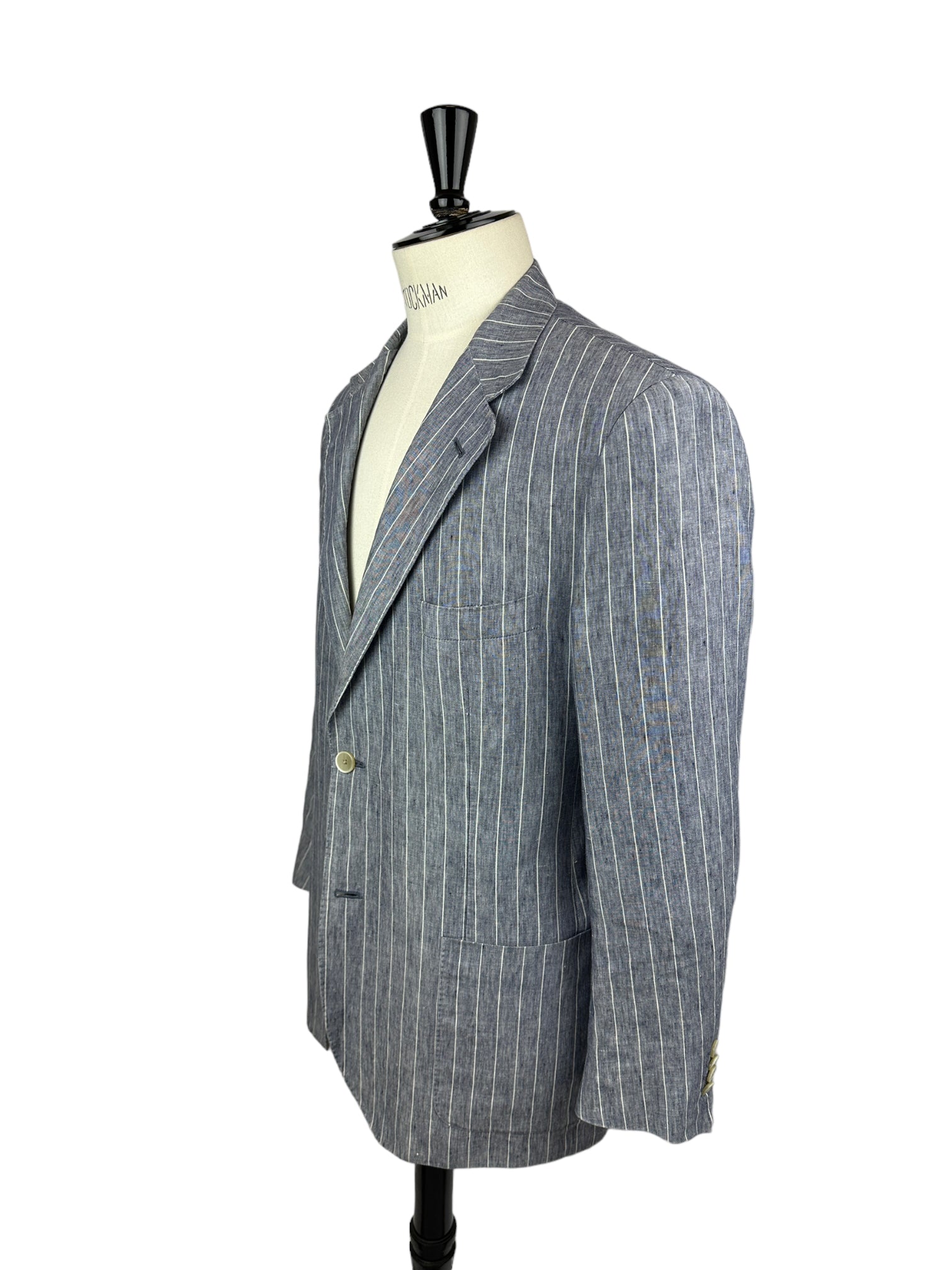 Corneliani Denim Blue Linen Pinstripe Jacket
