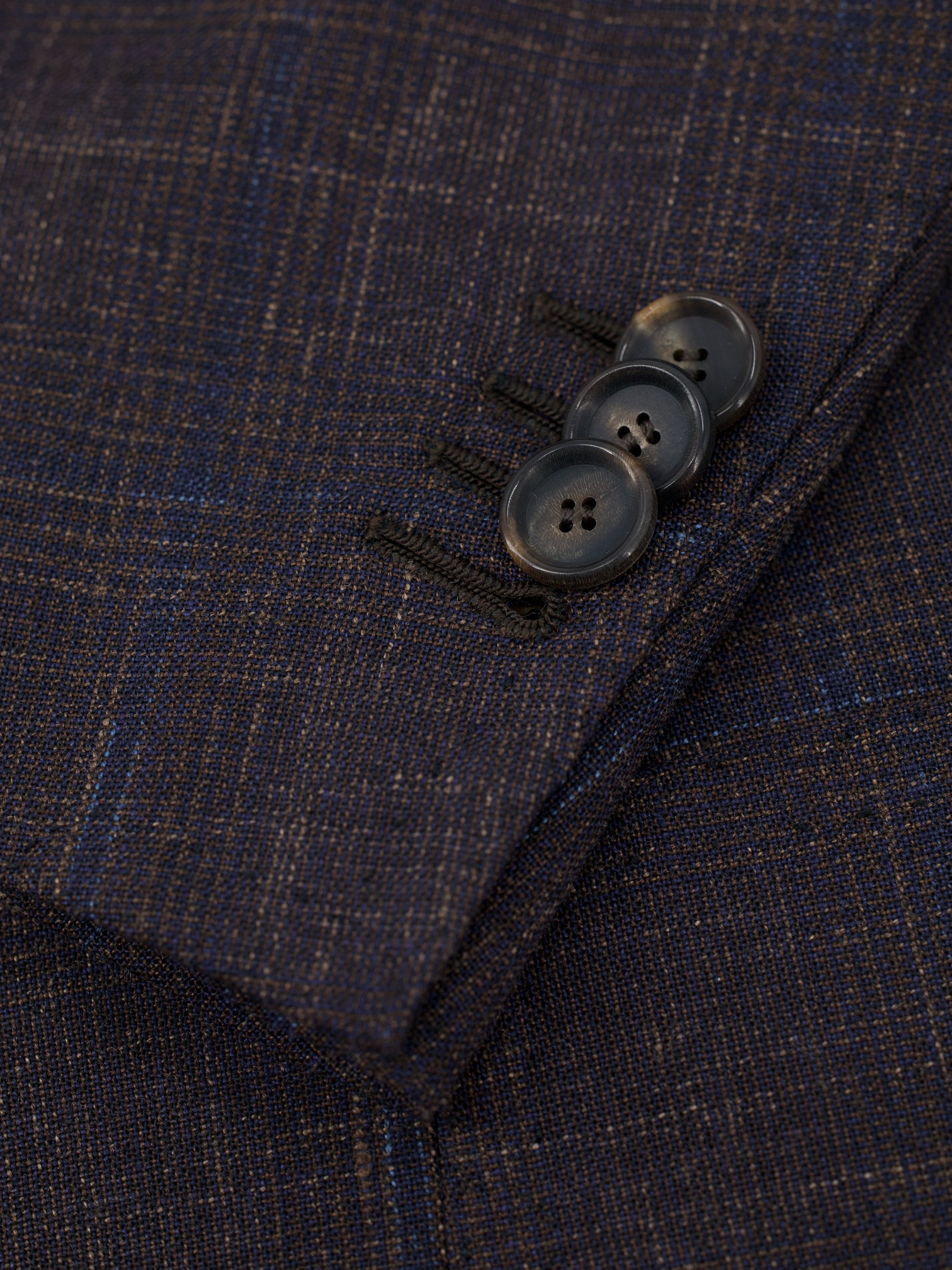 Cesare Attolini Mahogany Brown Wool, Silk & Linen Windowpane Jacket