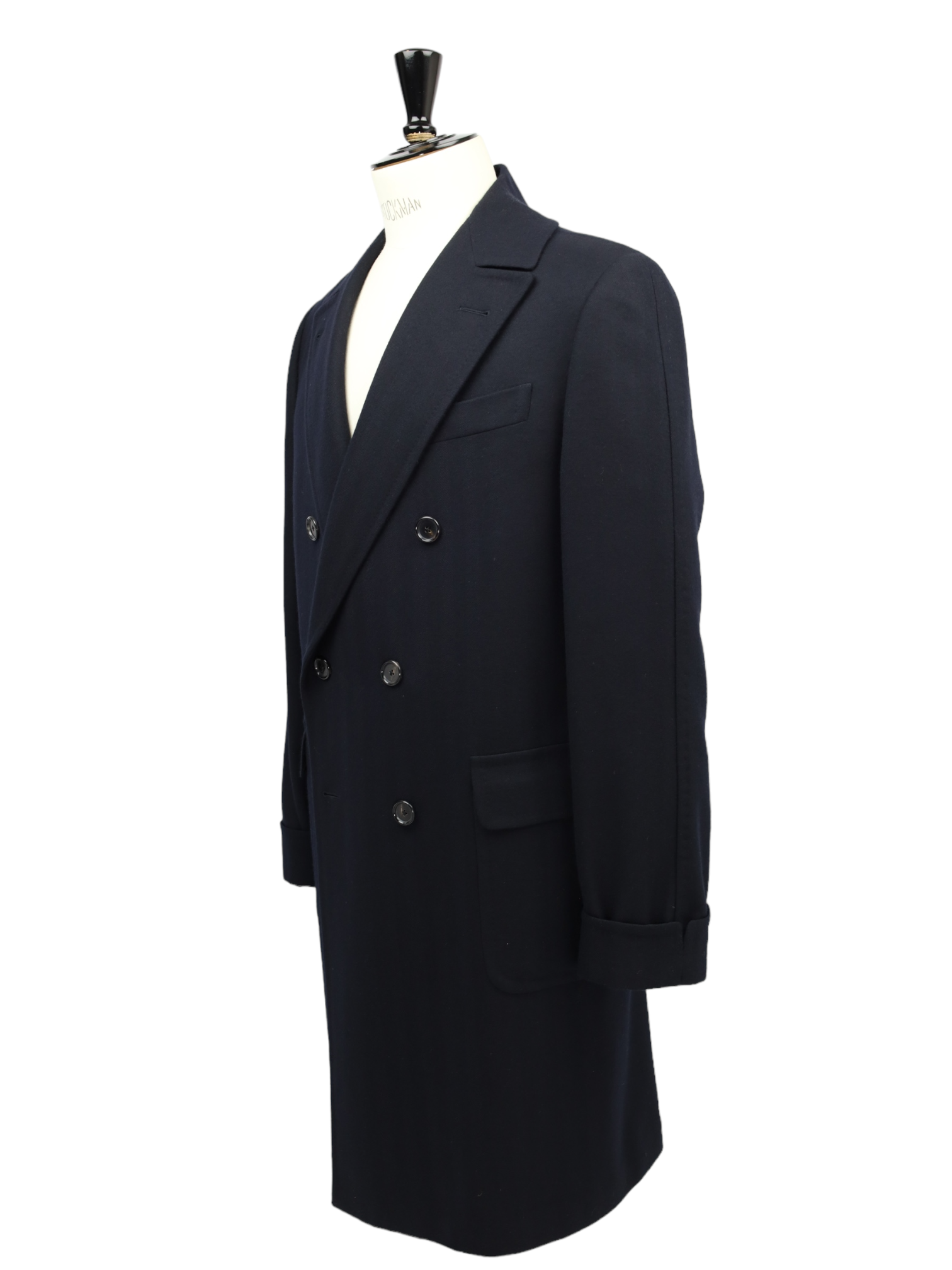 Caruso Navy Wool & Cashmere Herringbone Polo Coat