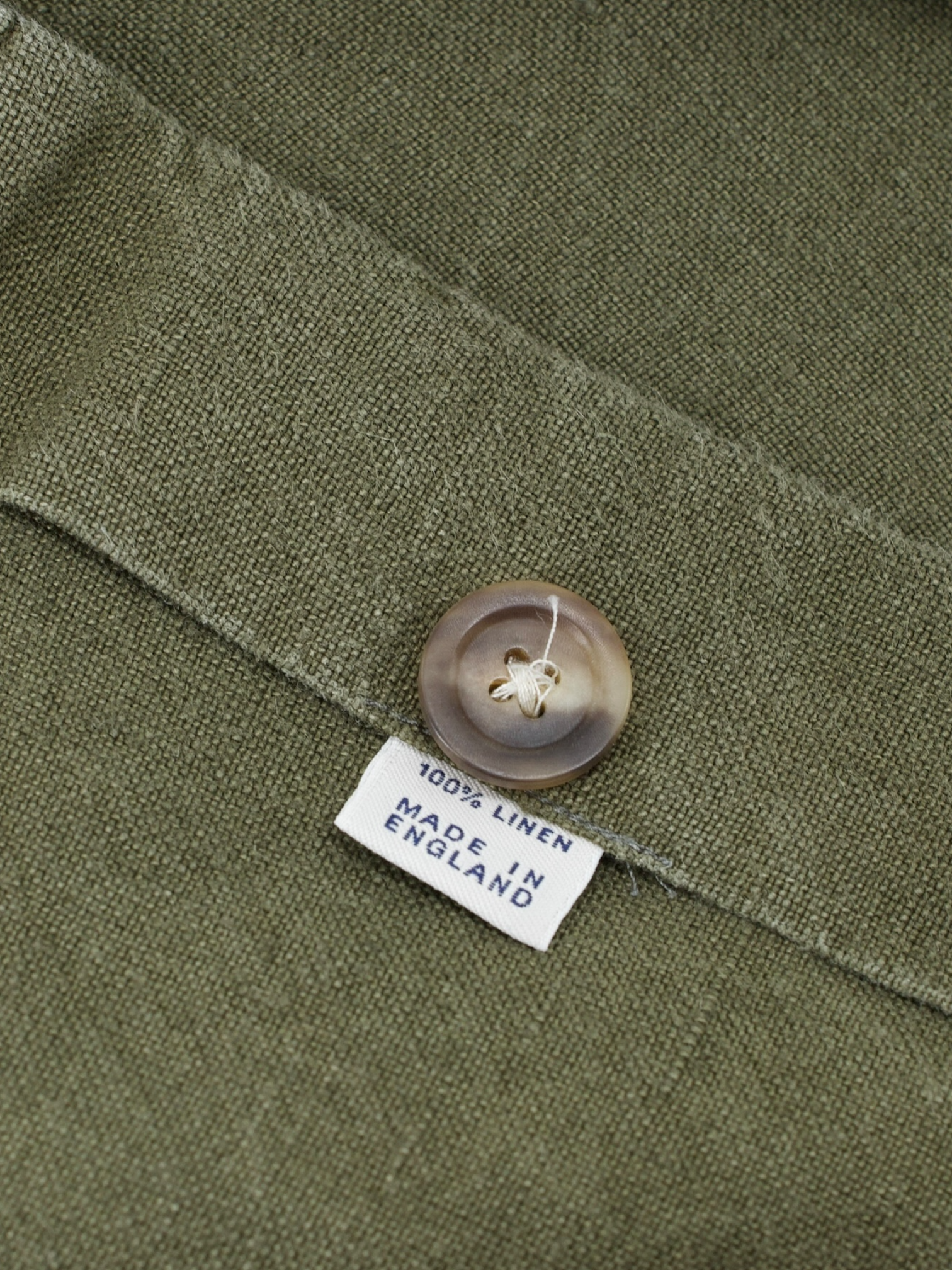 Drake's Olive Green Pure Linen Military-Style Overshirt