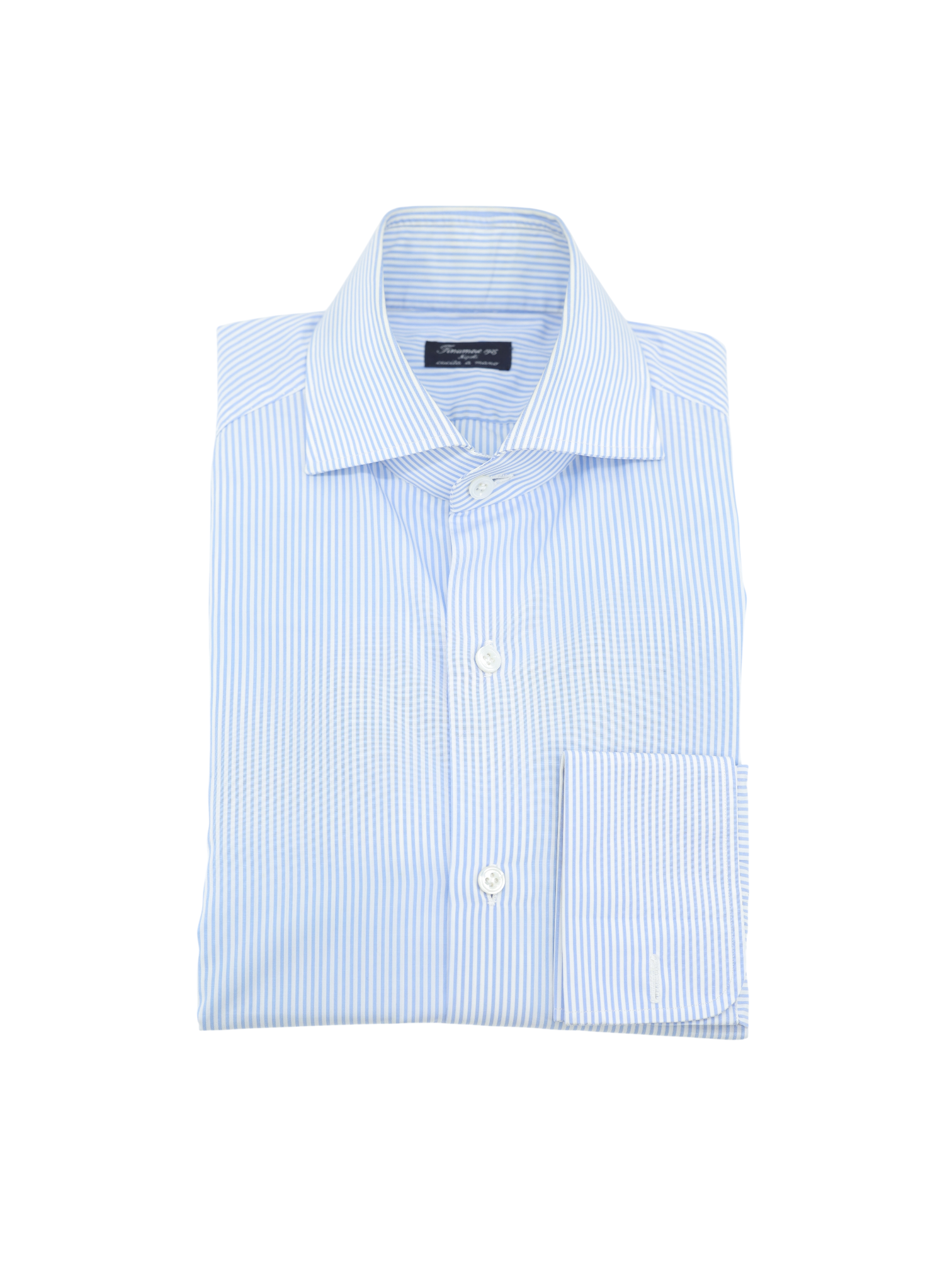 Finamore Light Blue Cotton Pinstripe French Cuff Shirt