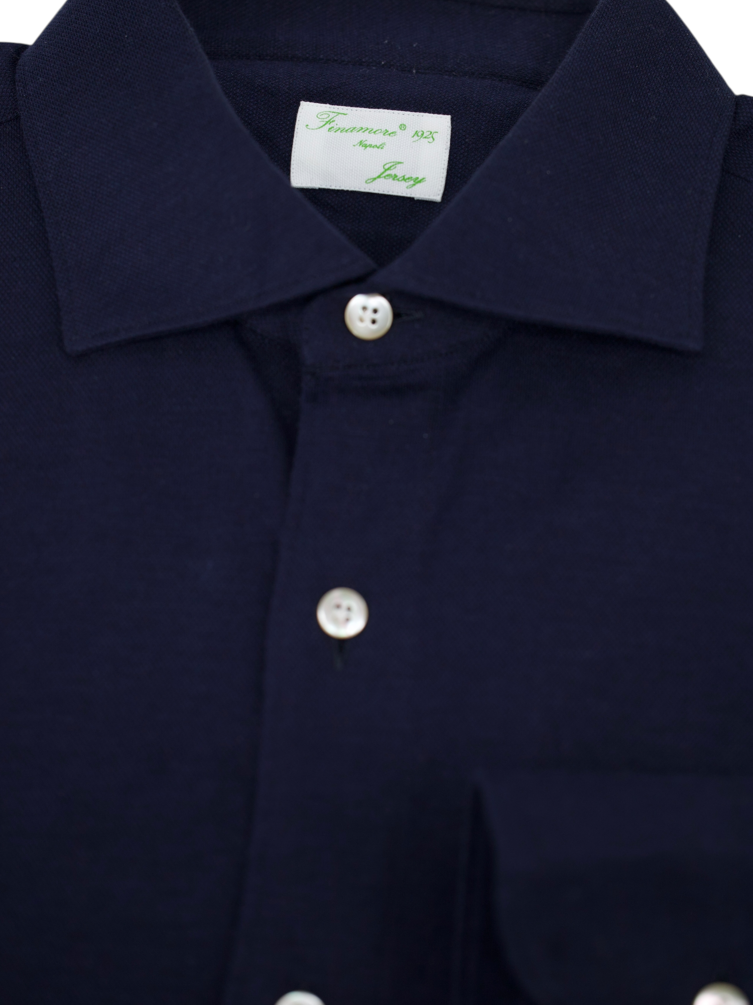 Finamore Navy Cotton & Cashmere Jersey-Knitted Shirt