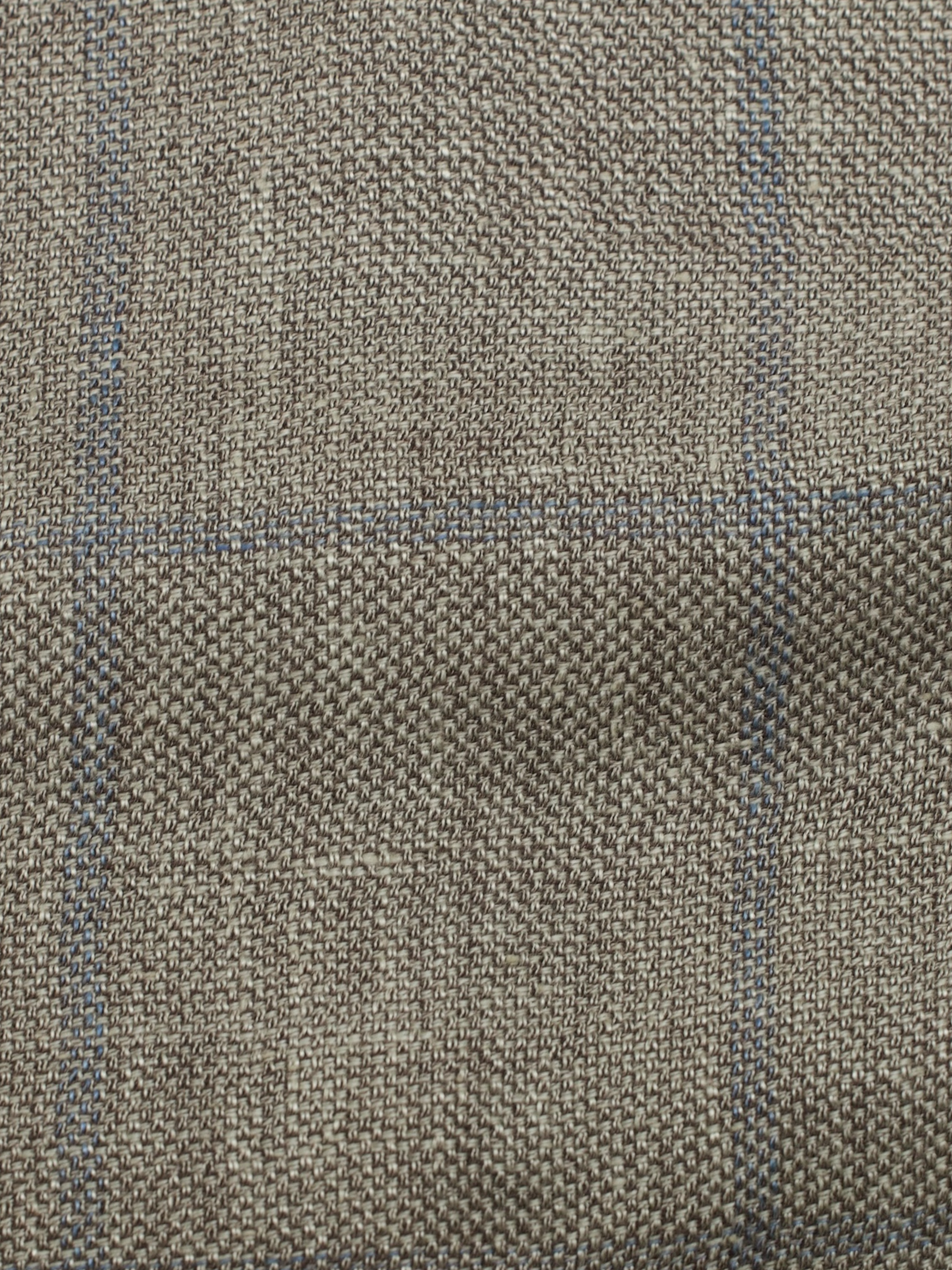 Brunello Cucinelli Light Brown & Chambray Blue Linen, Wool & Silk Windowpane Jacket