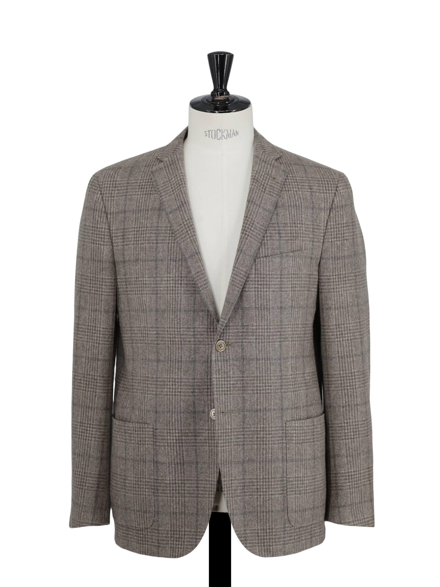 Corneliani Light Brown & Blue Wool-Cashmere Checkered Jacket