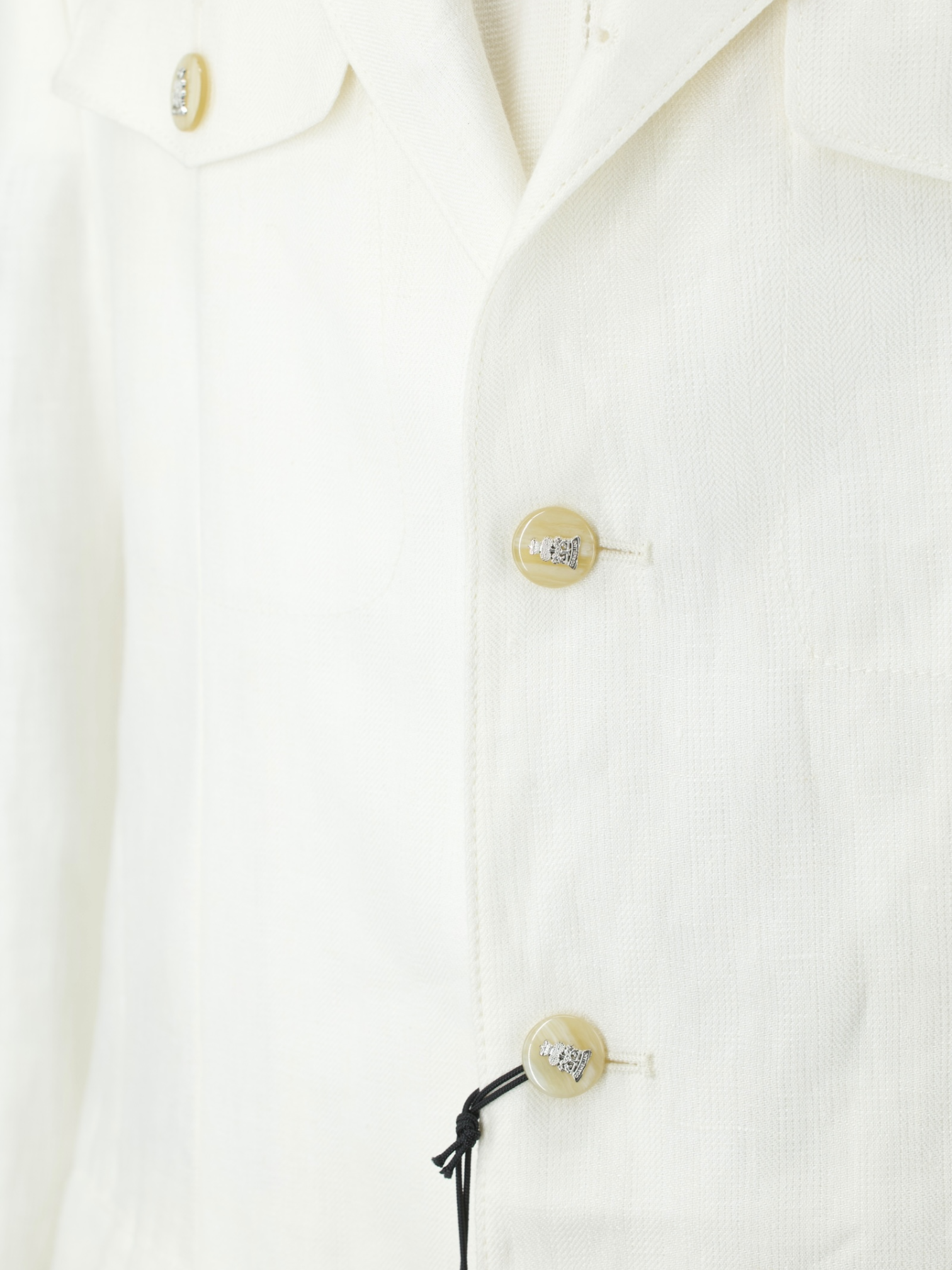 Corneliani ID Offwhite Pure Linen Herringbone Safari-Style Jacket