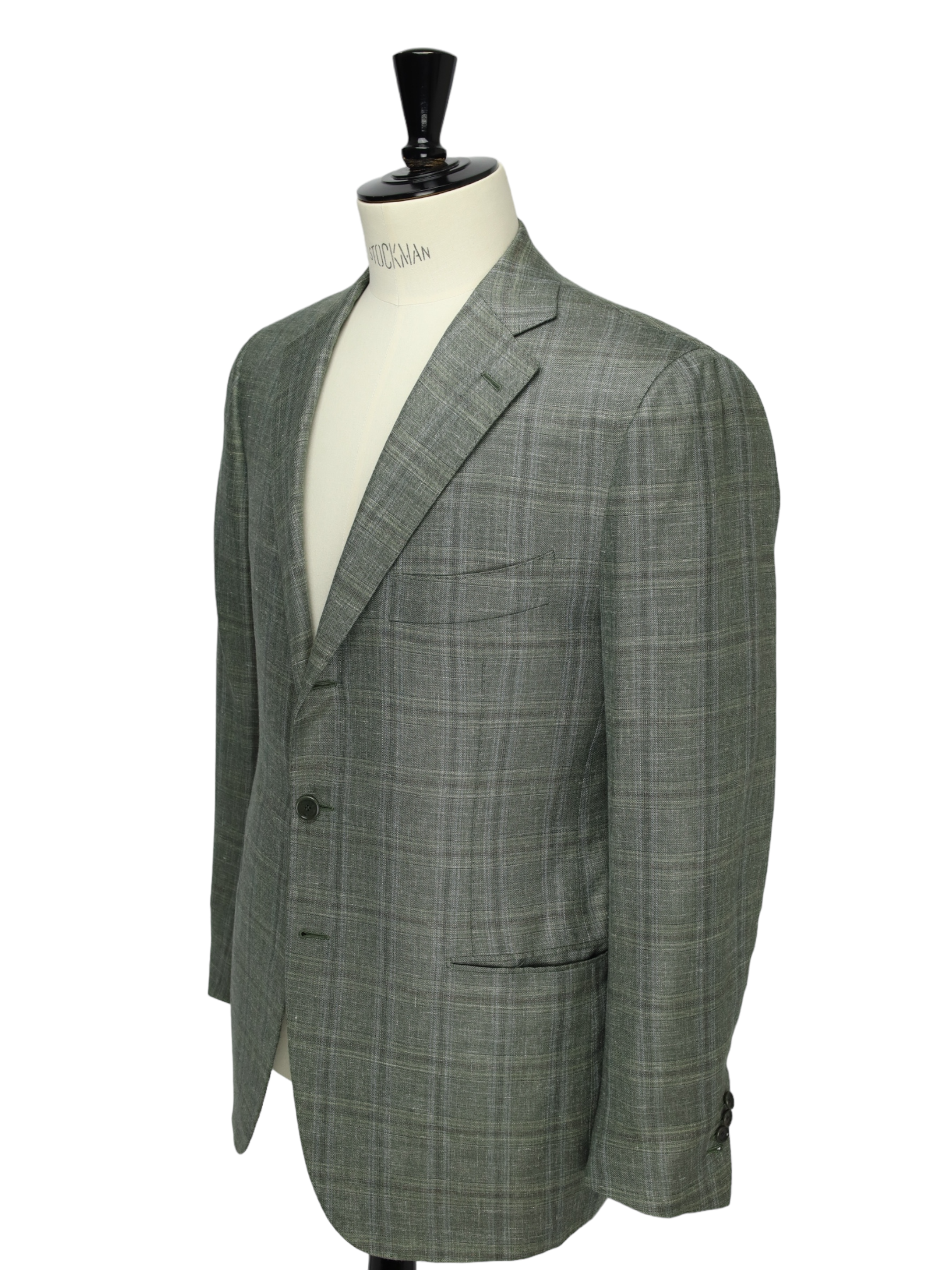 Cesare Attolini Sage Green Cashmere, Silk & Linen Windowpane Jacket