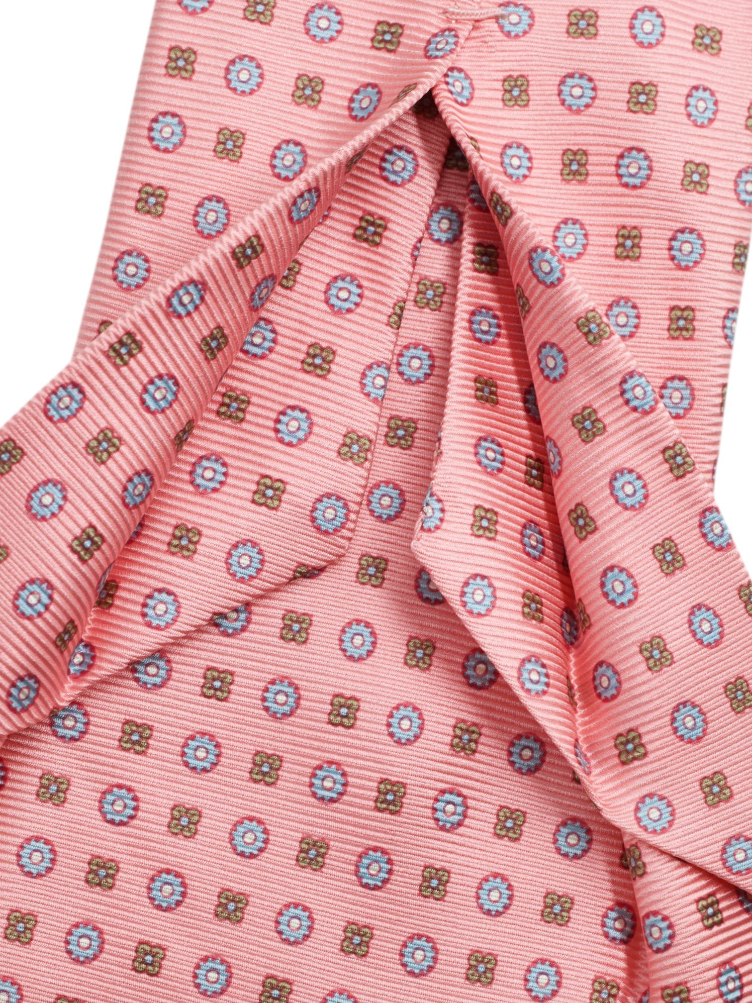 Luigi Borrelli 5-Fold Pink & Light Blue Silk Floral Pattern Tie
