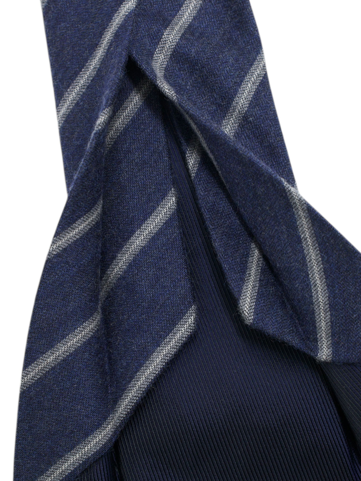 Luigi Borrelli 5-Fold Steel Blue & Taupe Wool & Silk Striped Tie