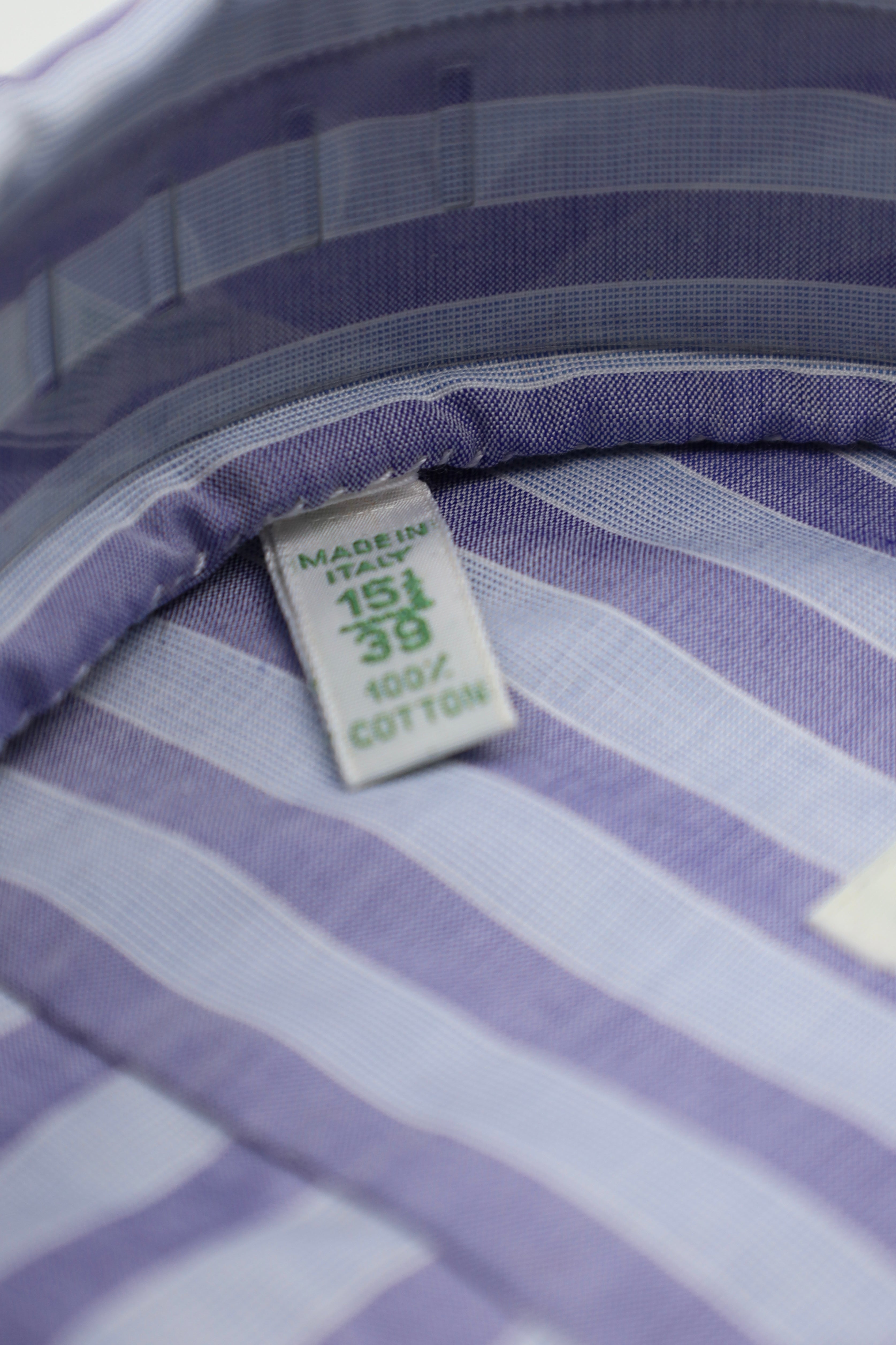 Luigi Borrelli Steel Blue & Lavendel Cotton Bengal Stripe Shirt