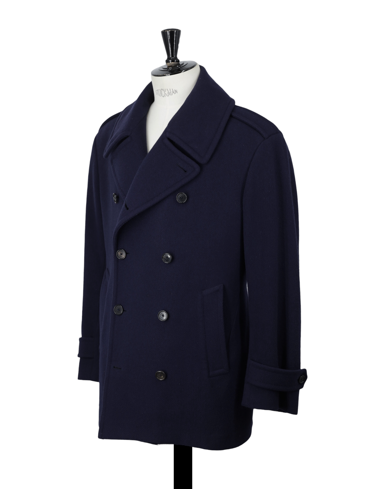 Ralph Lauren Purple Label Navy Wool Herringbone Italian-Made Peacoat