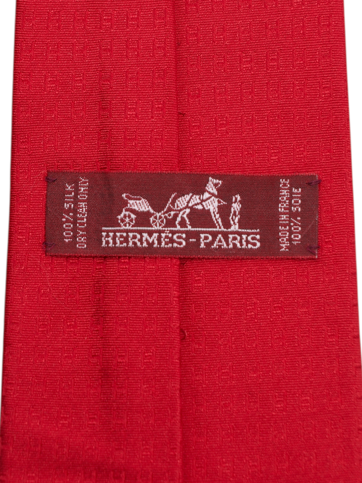 Hermès Bright Red Silk Faconnee "H" Pattern Tie