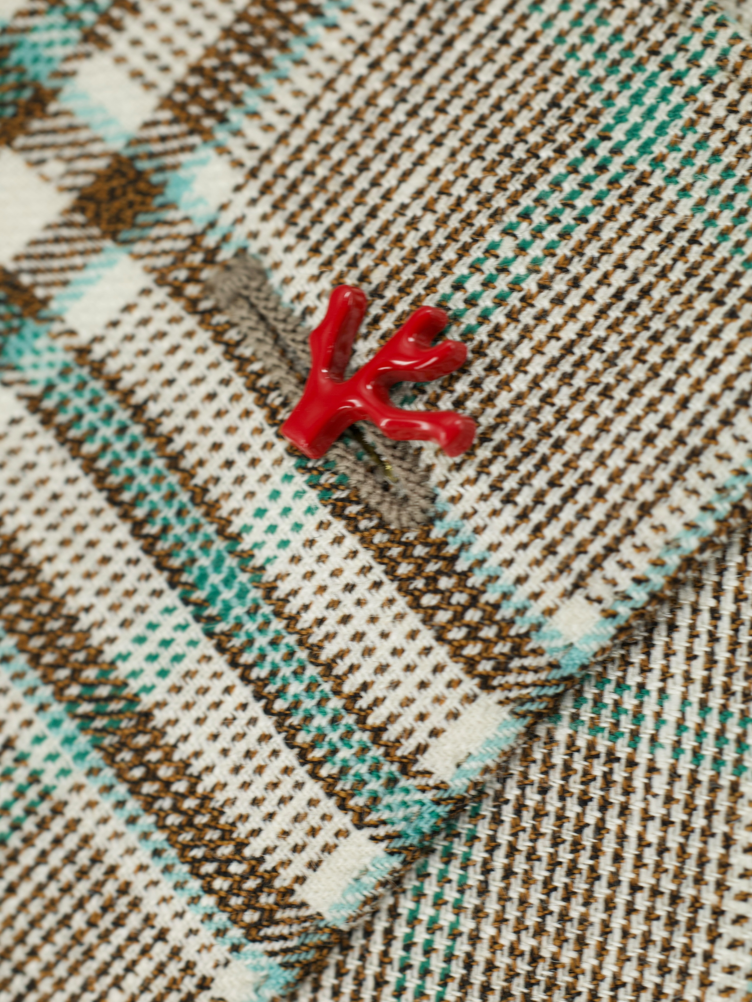 Isaia Taupe & Turquoise Wool, Linen, Silk & Cashmere Tartan Jacket