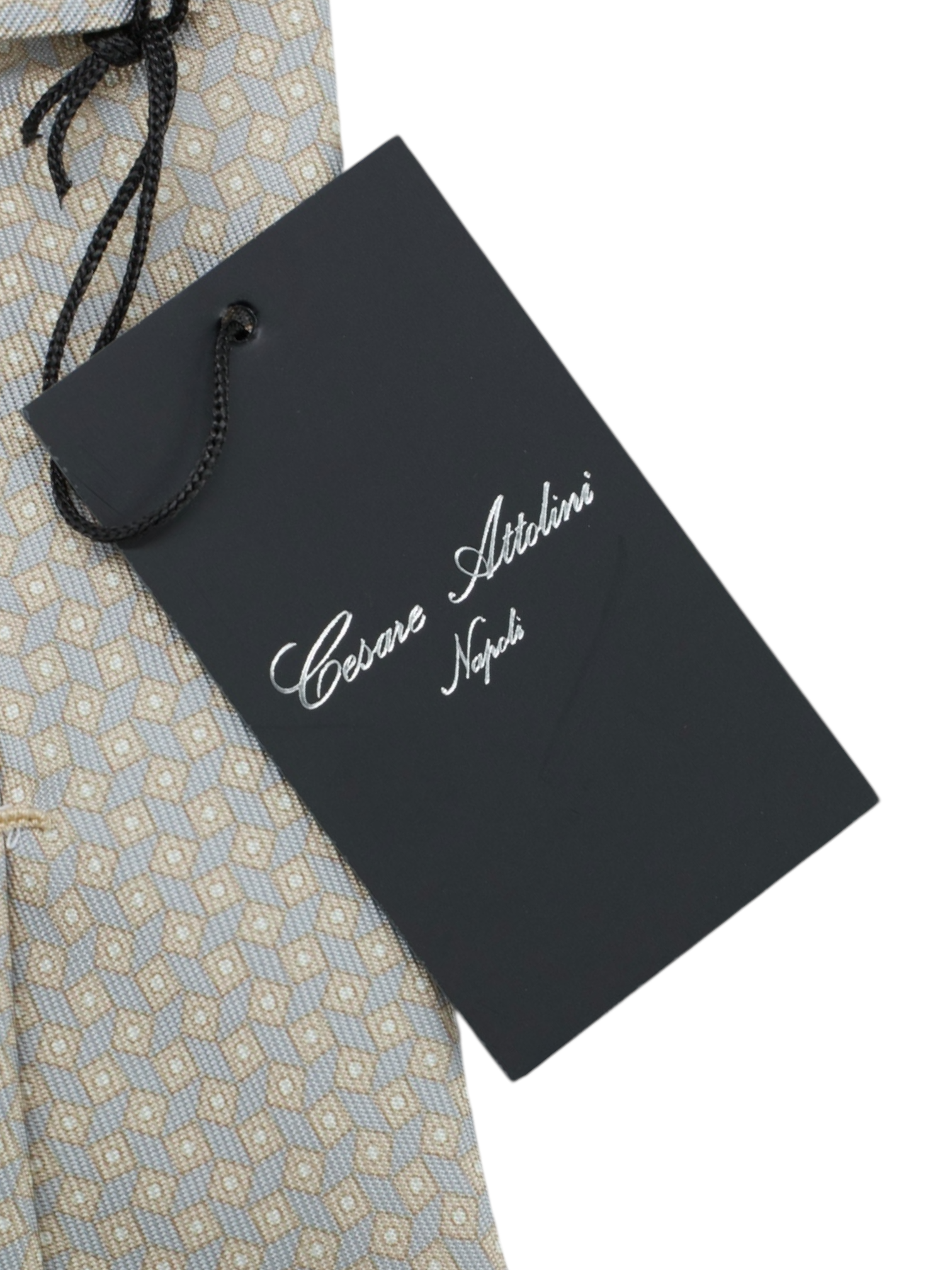 Cesare Attolini Taupe Silk Geometric Pattern Tie