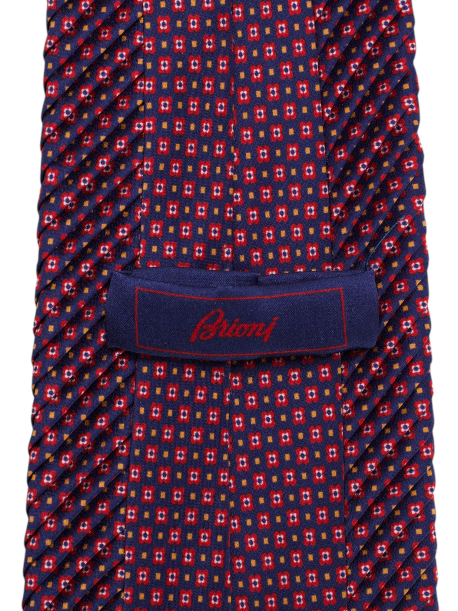 Brioni Navy & Red Plissé Floral Pattern Tie