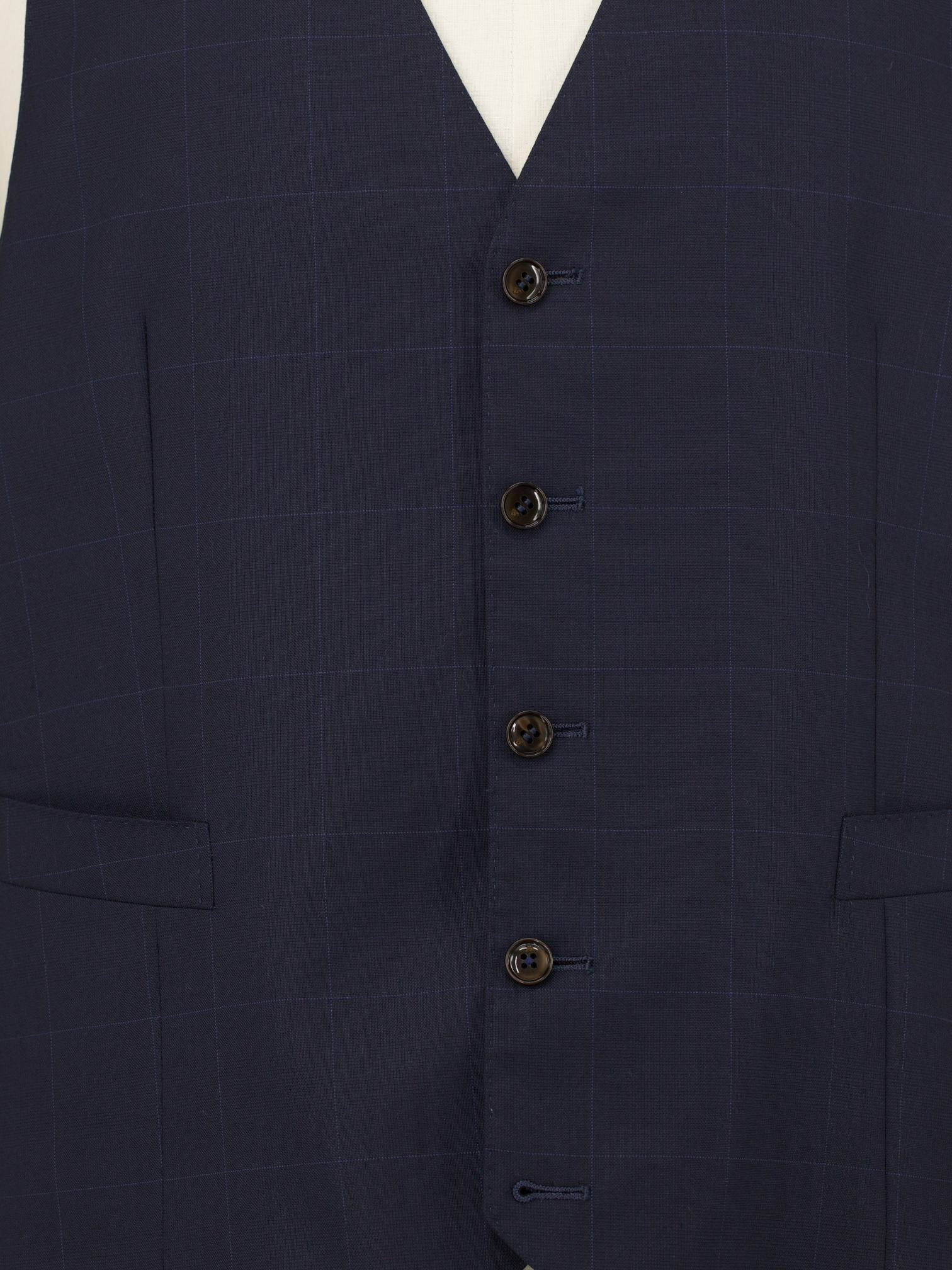 Canali Navy & Light Blue Super 160's Windowpane Waistcoat