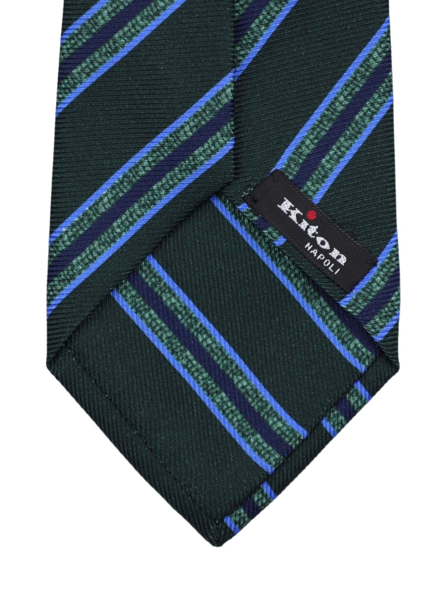 Kiton 5-Fold Forest Green Club Stripe Tie