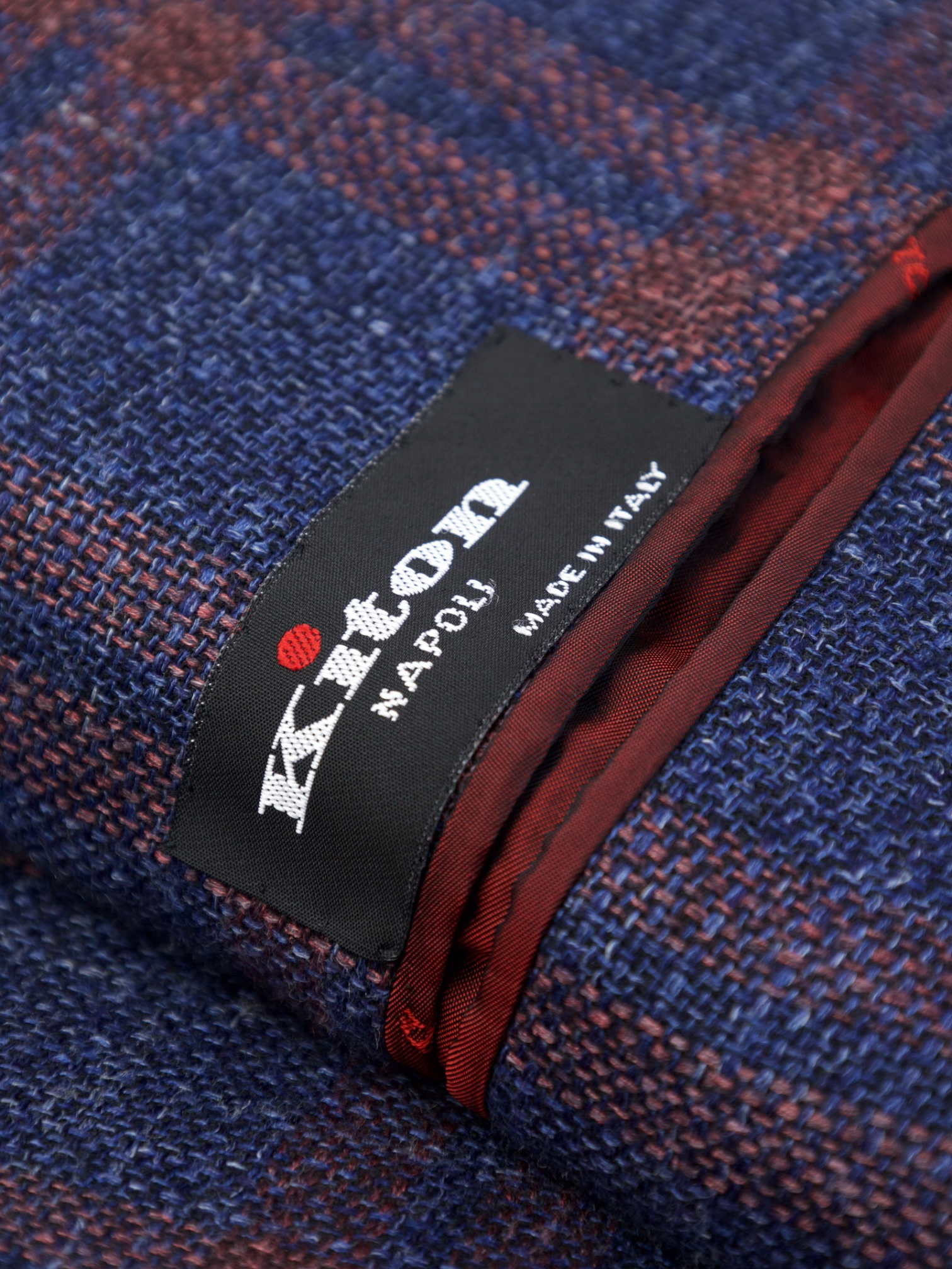 Kiton Blue & Red Cashmere, Silk & Linen Windowpane Jacket