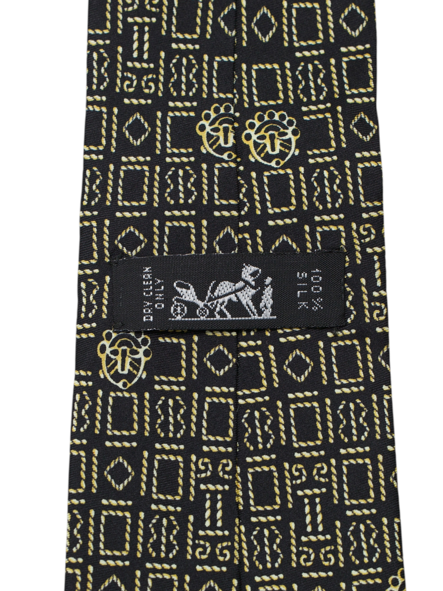 Hermès Black & Gold Silk Vintage Geometric-Pattern Tie