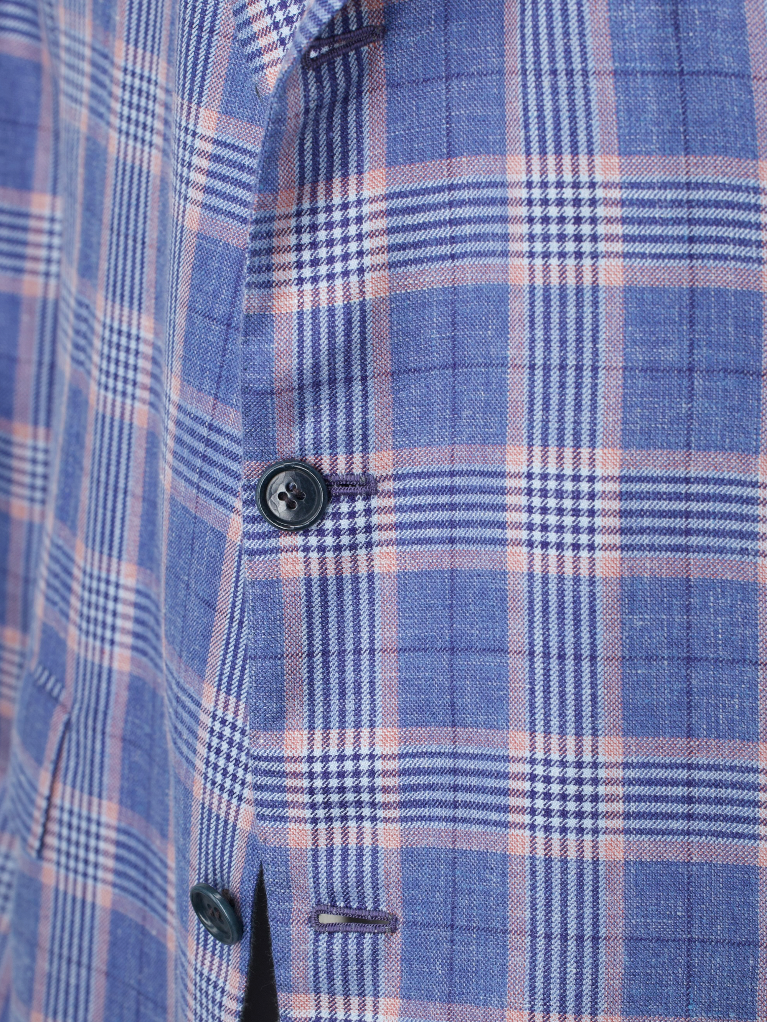 Kiton Light Blue & Pink Cashmere, Linen & Silk Checkered Jacket