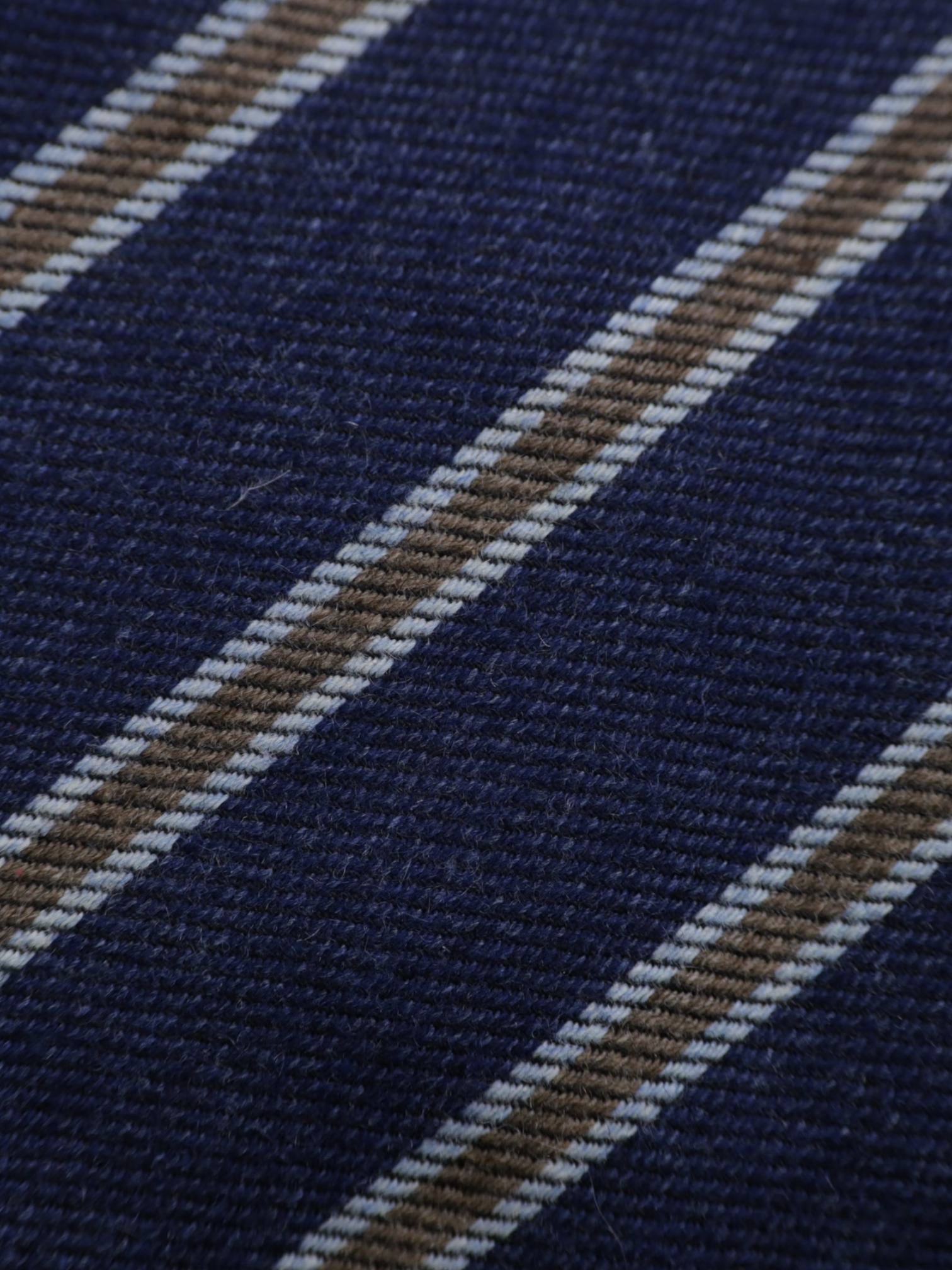 Kiton 5-Fold Indigo Blue & Brown Handrolled Cashmere, Wool & Silk Striped Tie