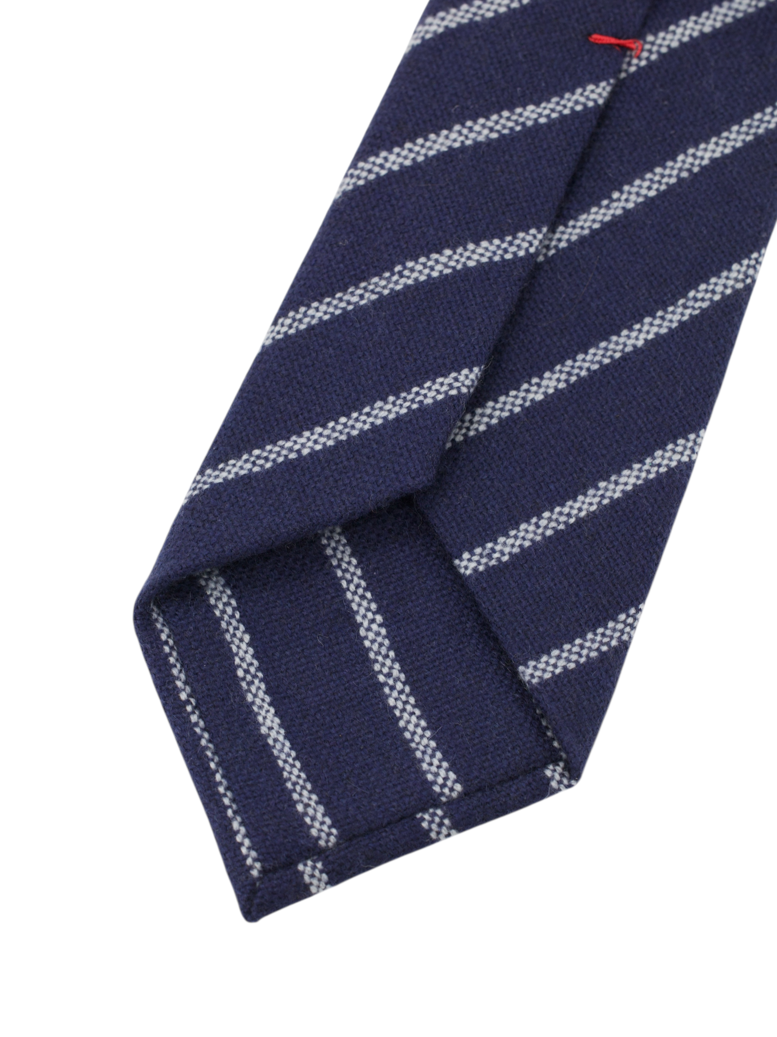 Isaia 5-Fold Dark Blue Pure-Cashmere Striped Tie