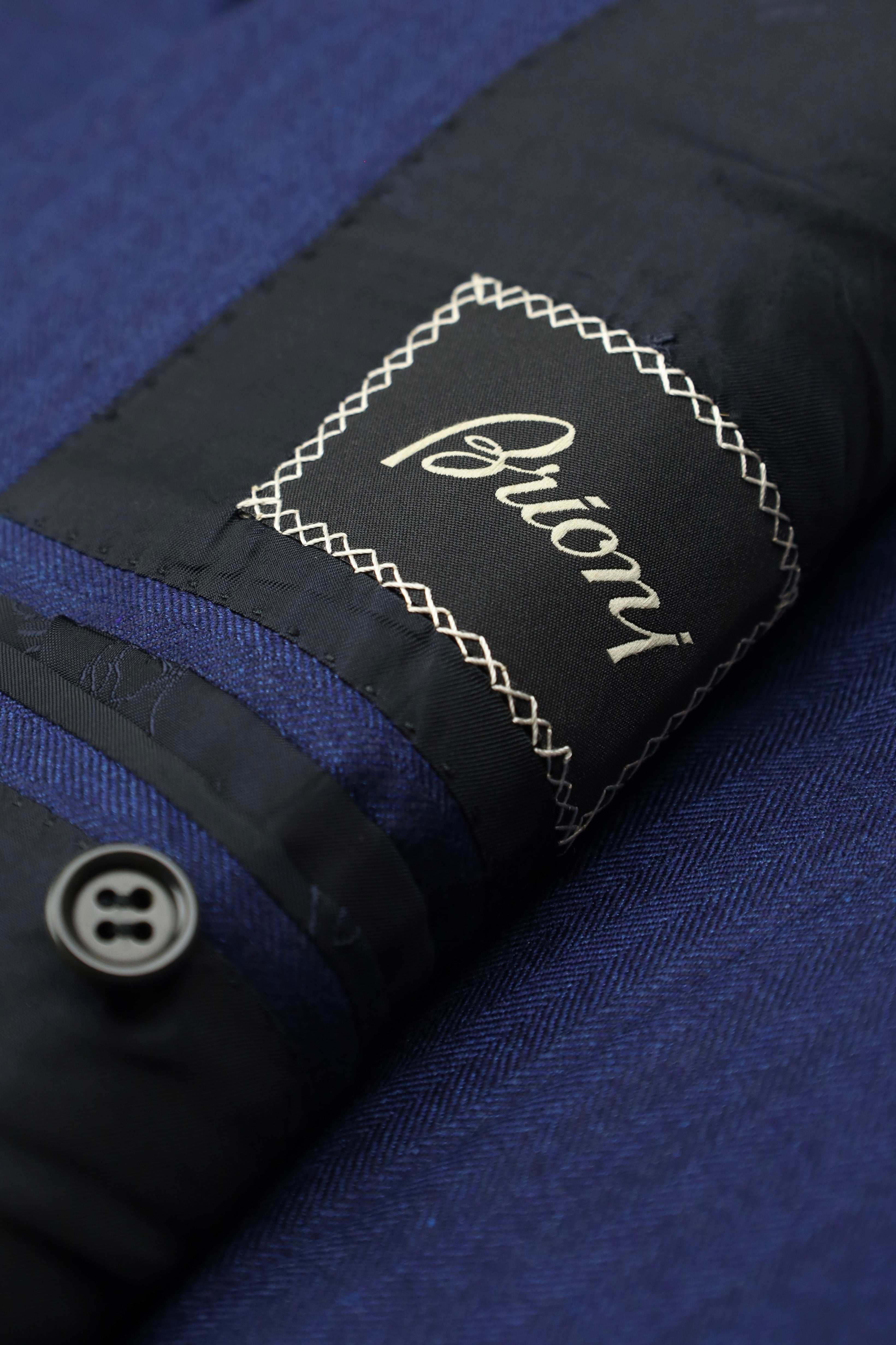 Brioni Marine Blue Cashmere & Silk Herringbone Jacket