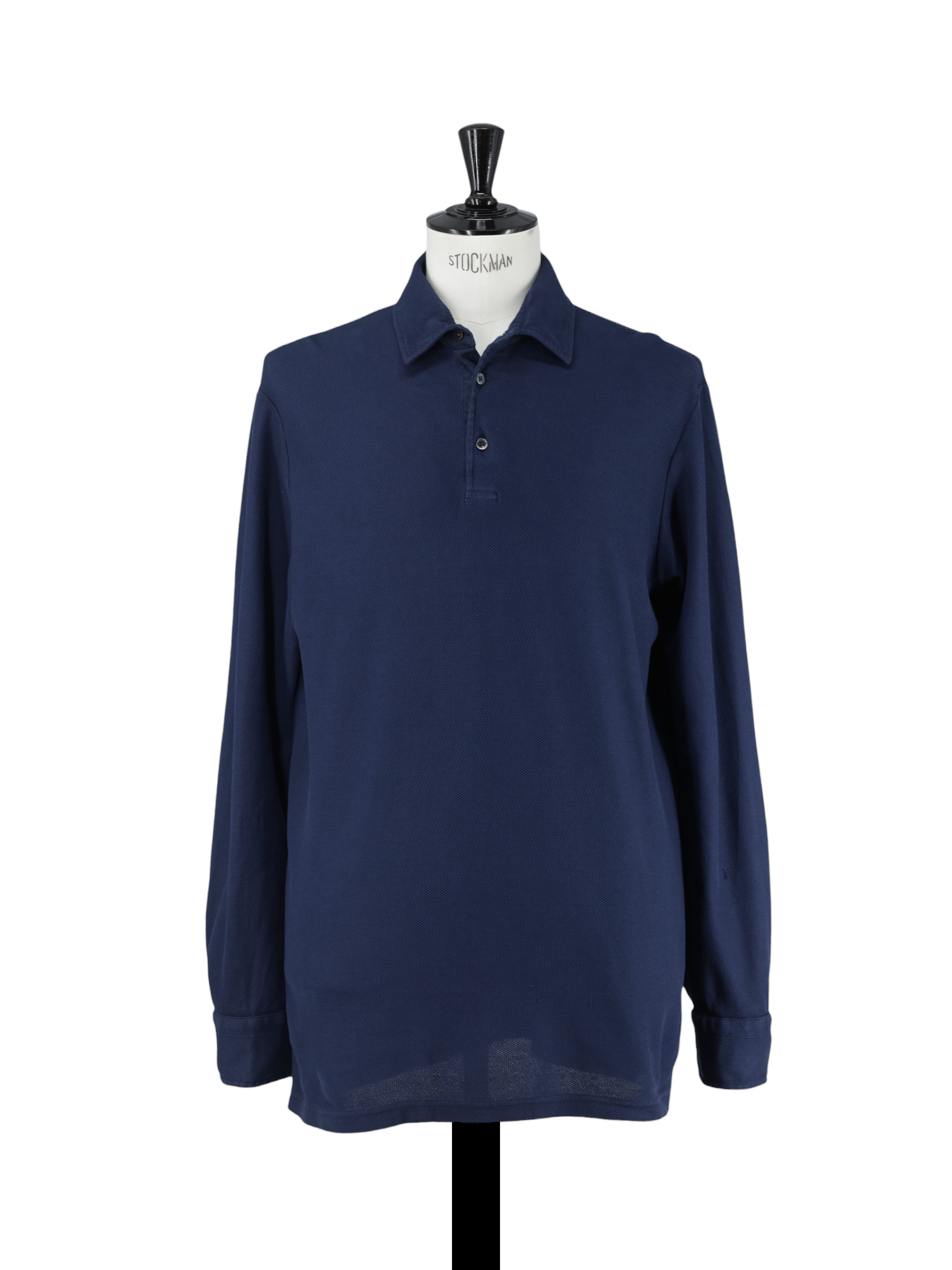 Loro Piana Dark Blue Cotton Piqué Long-Sleeve Pop-Over Shirt