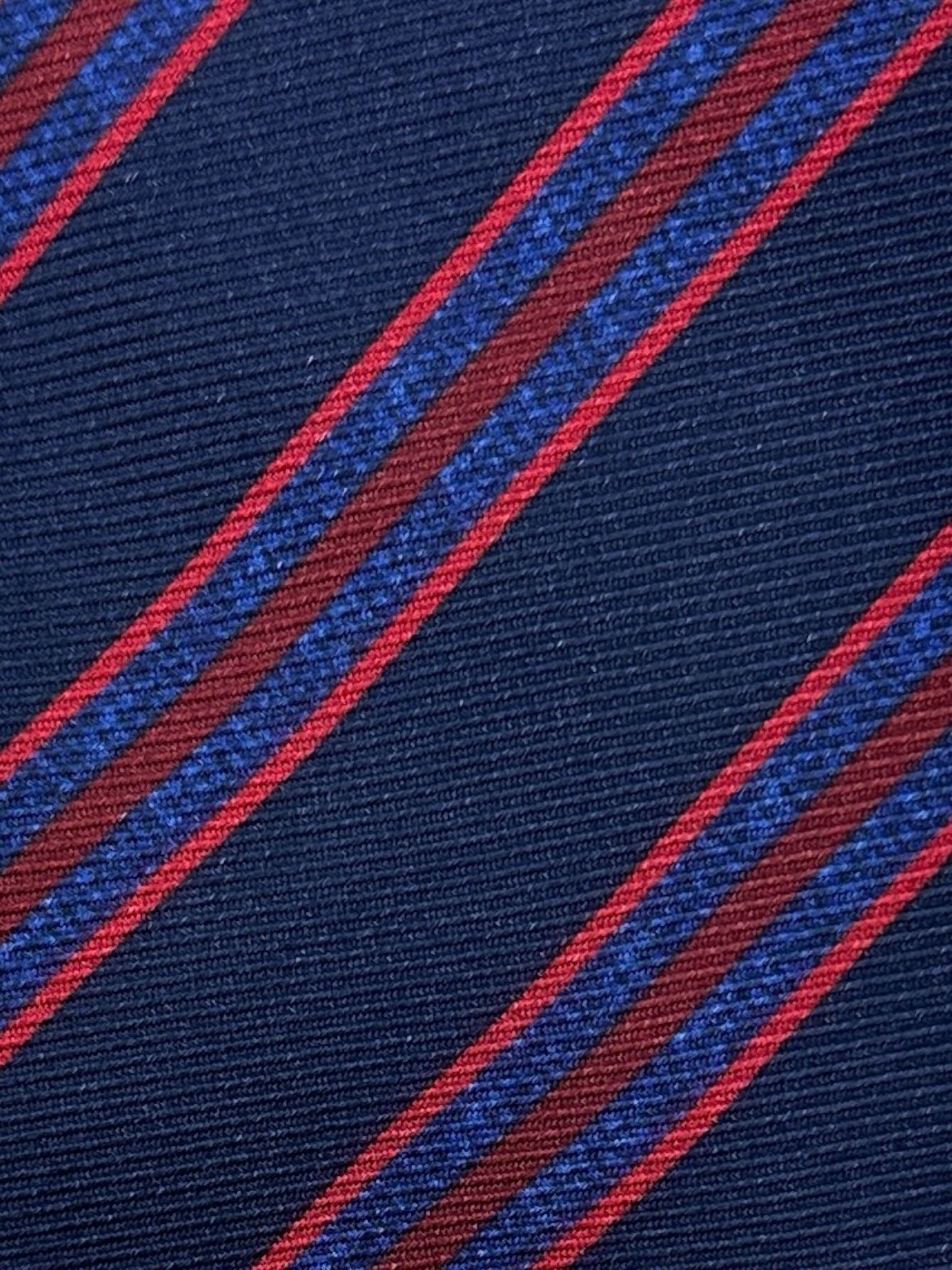 Kiton 5-Fold Blue and Red Stripe Silk Tie
