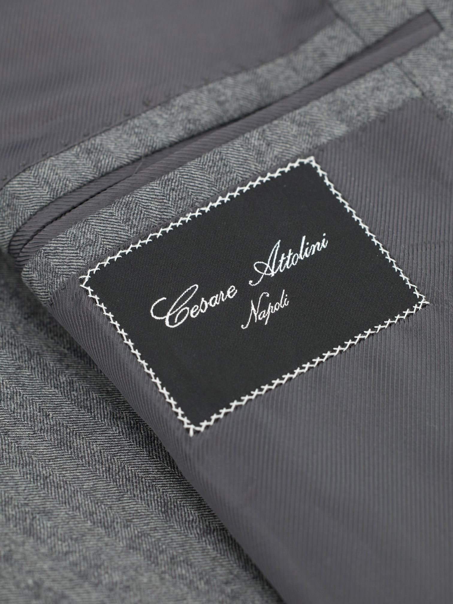 Cesare Attolini Grey Wool Herringbone Winter Jacket