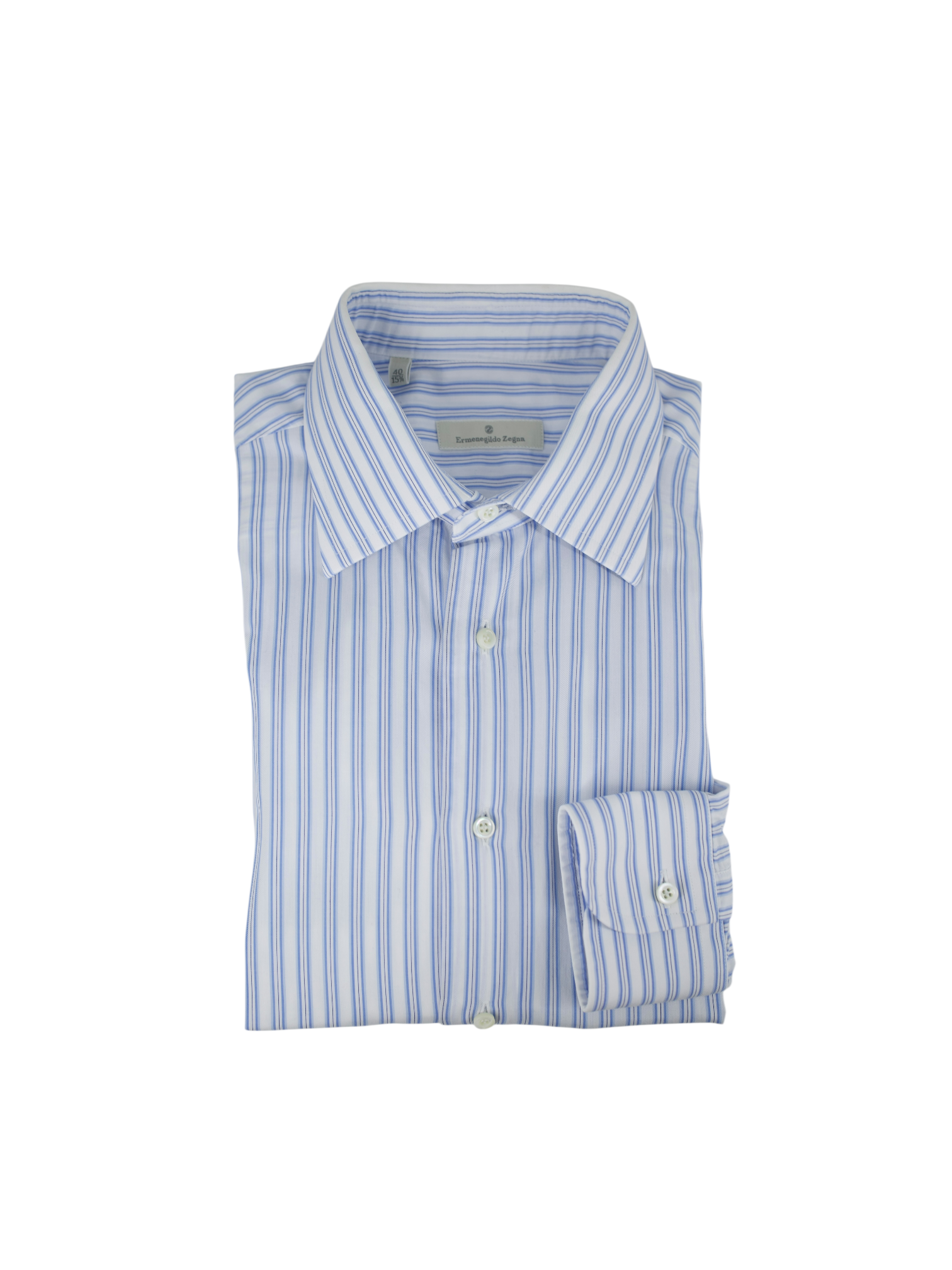 Ermenegildo Zegna Blue & White Cotton Striped Dress Shirt Ermenegildo Zegna Blue & White Cotton Striped Dress Shirt
