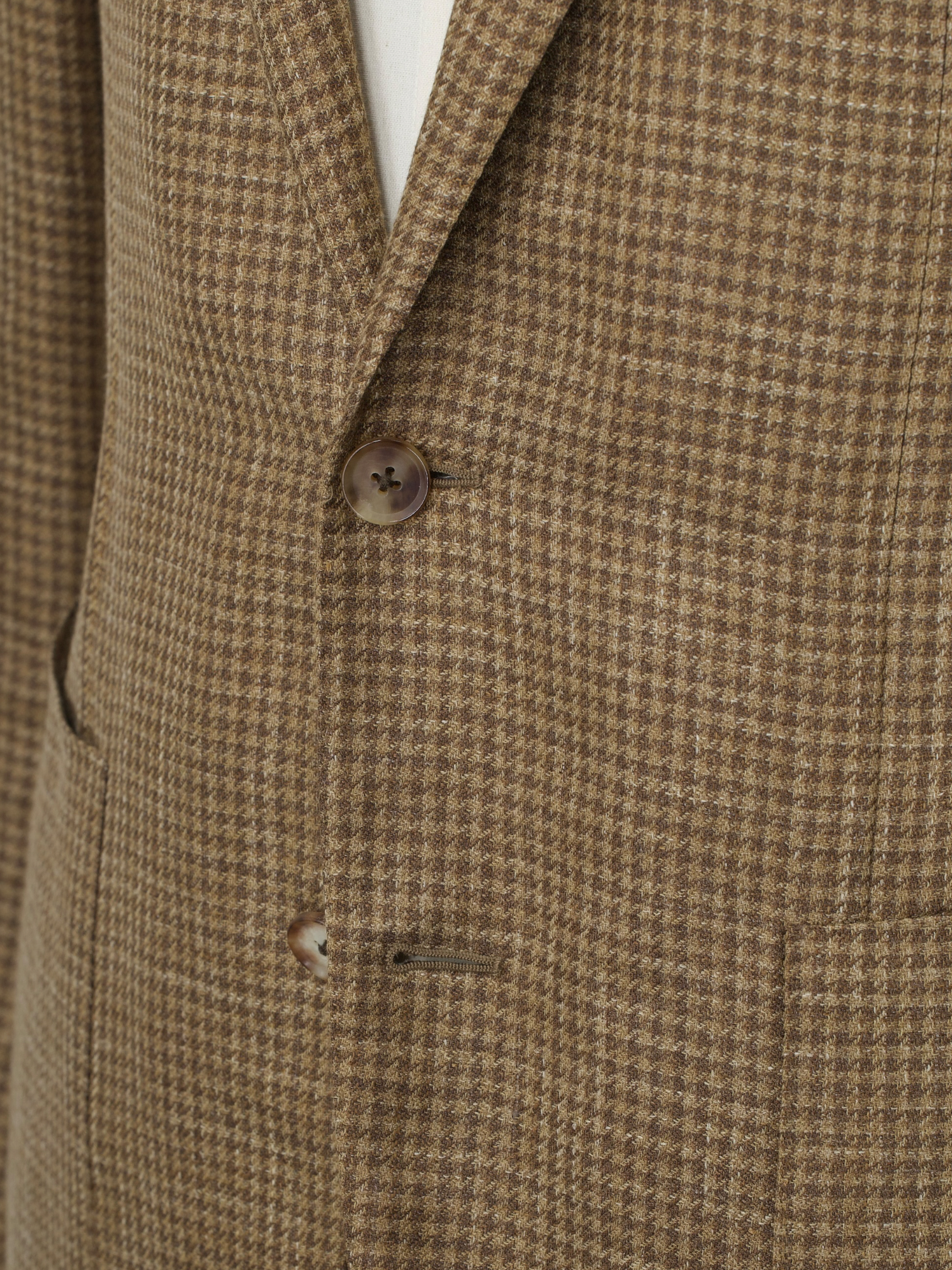 Caruso Caramel Brown Wool, Silk & Linen Pied de Poule Jacket