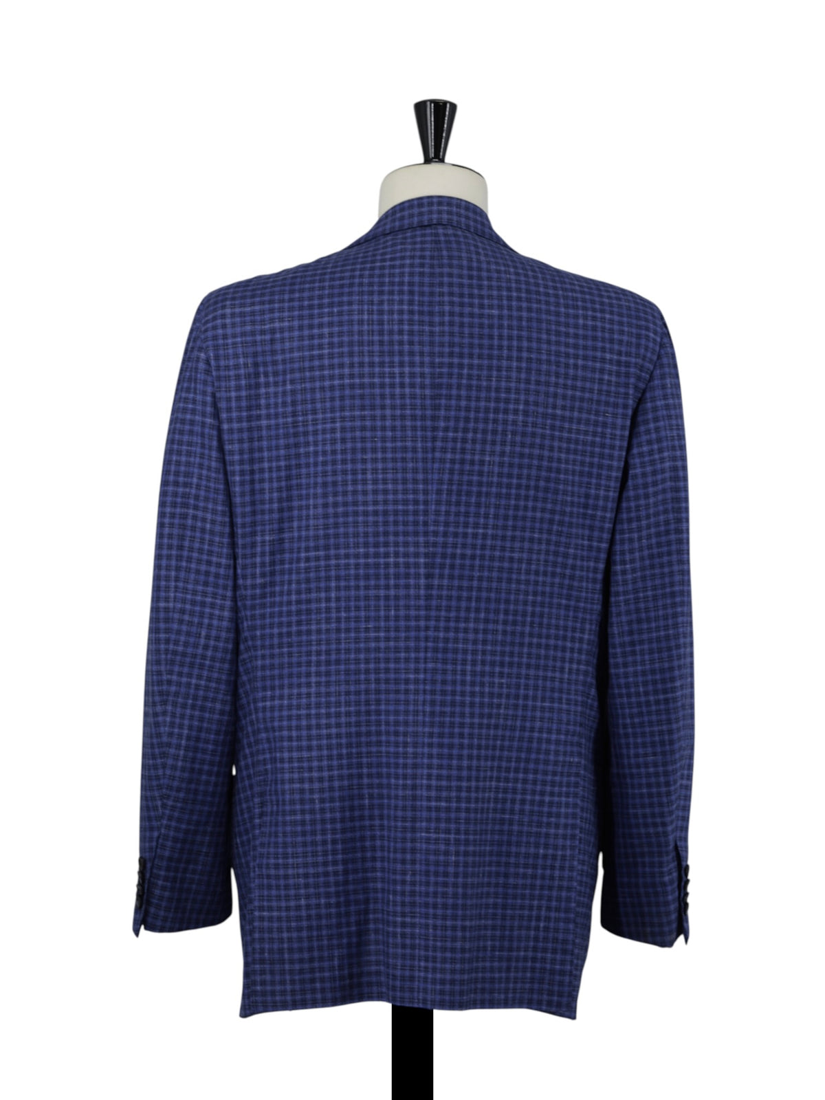 Kiton Royal Blue Cashmere, Silk & Linen Checkered Lungo Jacket