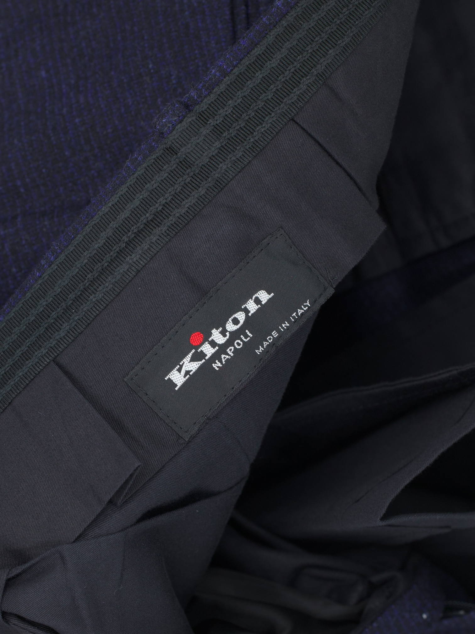 Kiton Dark Blue Brushed-Wool Micro-Pattern Sartorial Trousers