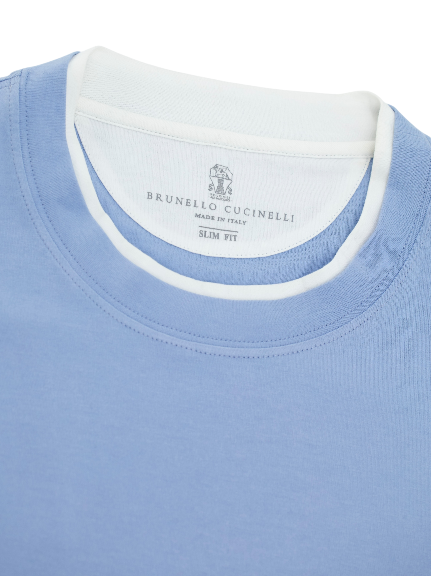Brunello Cucinelli Light Blue Cotton Jersey Faux-Layering Crew Neck T-shirt